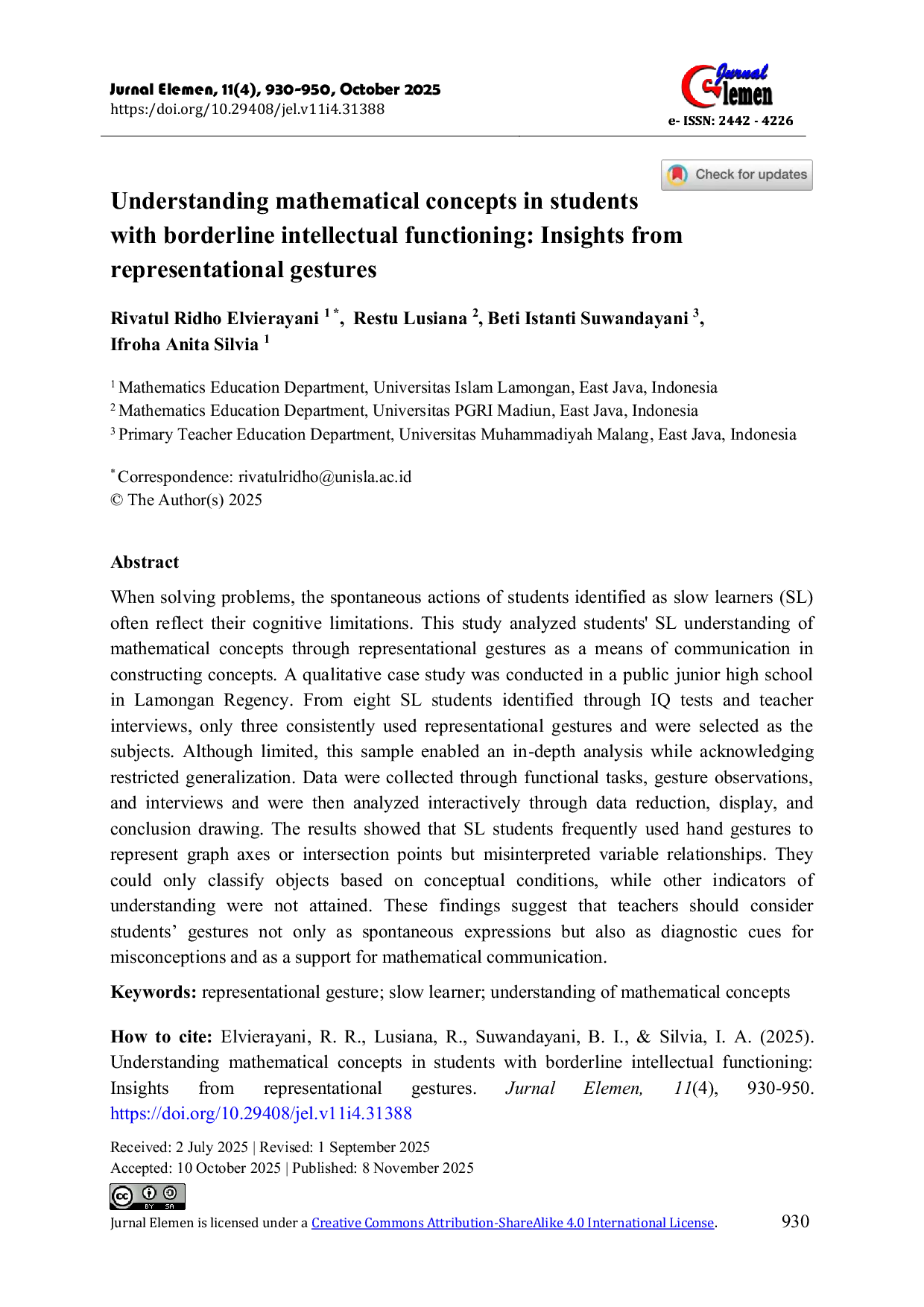 JURIS Understanding mathematical concepts in students with borderline intellectual functioning Insights from representational gestures