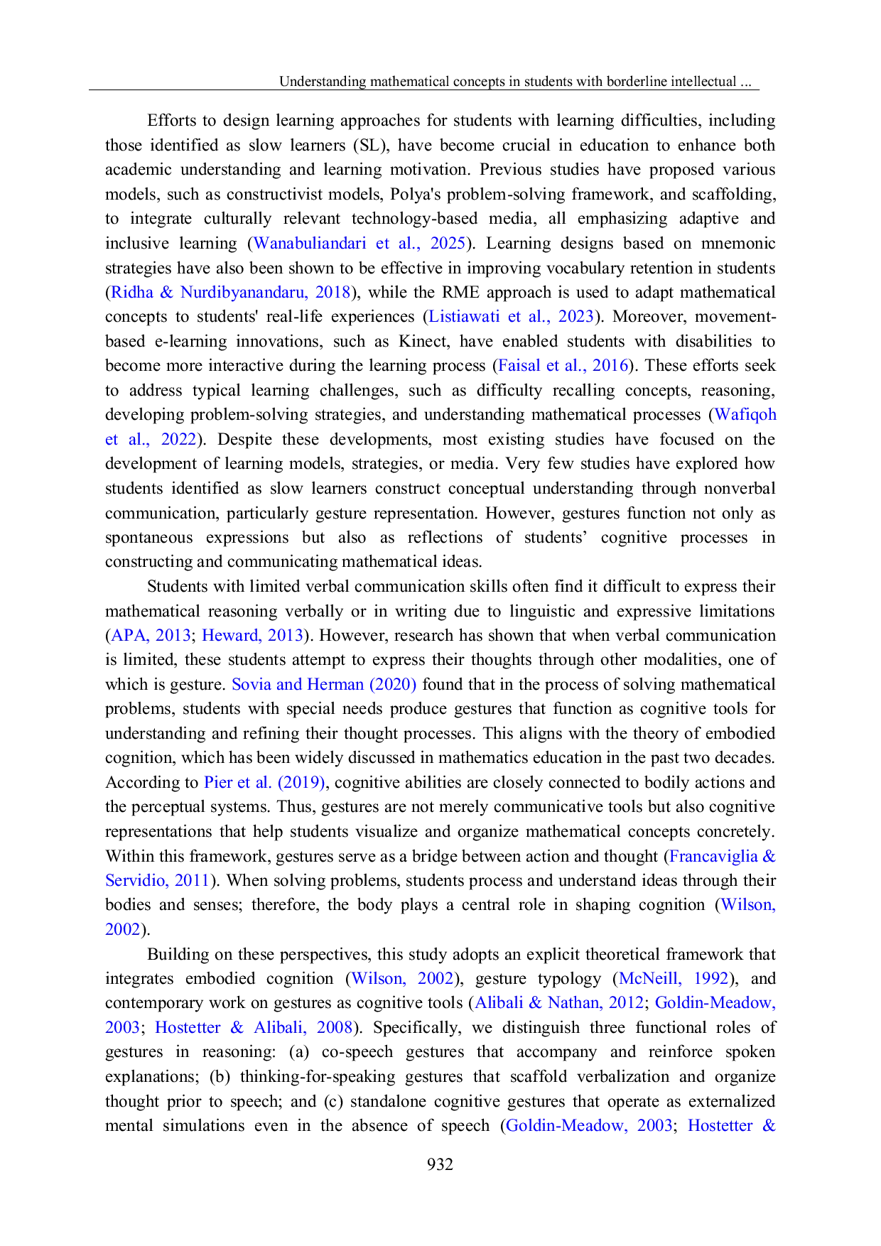 JURIS Understanding mathematical concepts in students with borderline intellectual functioning Insights from representational gestures
