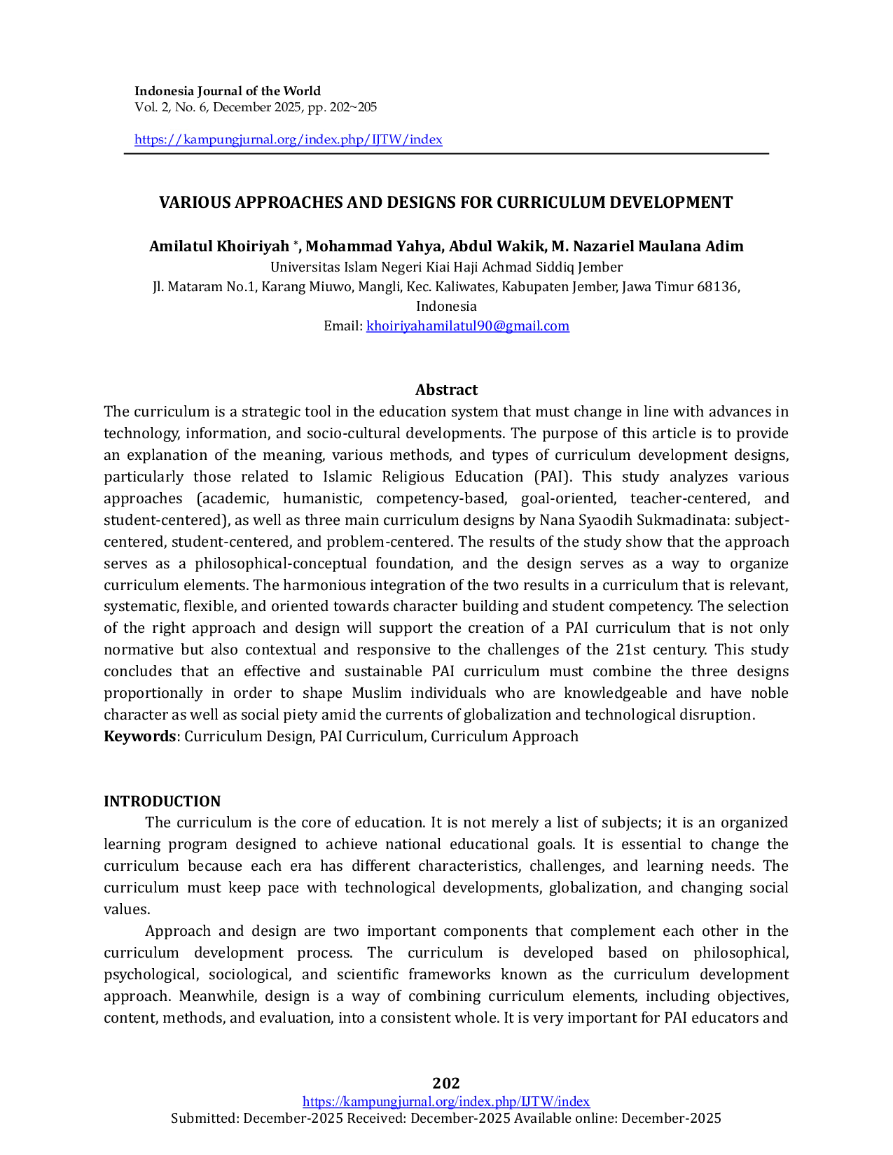 JURIS Various Approaches and Designs for Curriculum Development