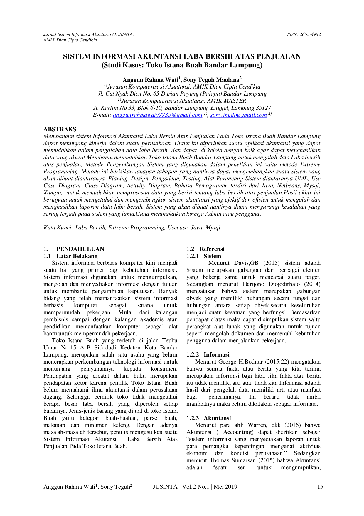 JURIS Sistem Informasi Akuntansi Laba Bersih Atas Penjualan Studi Kasus Toko Istana Buah Bandar Lampung