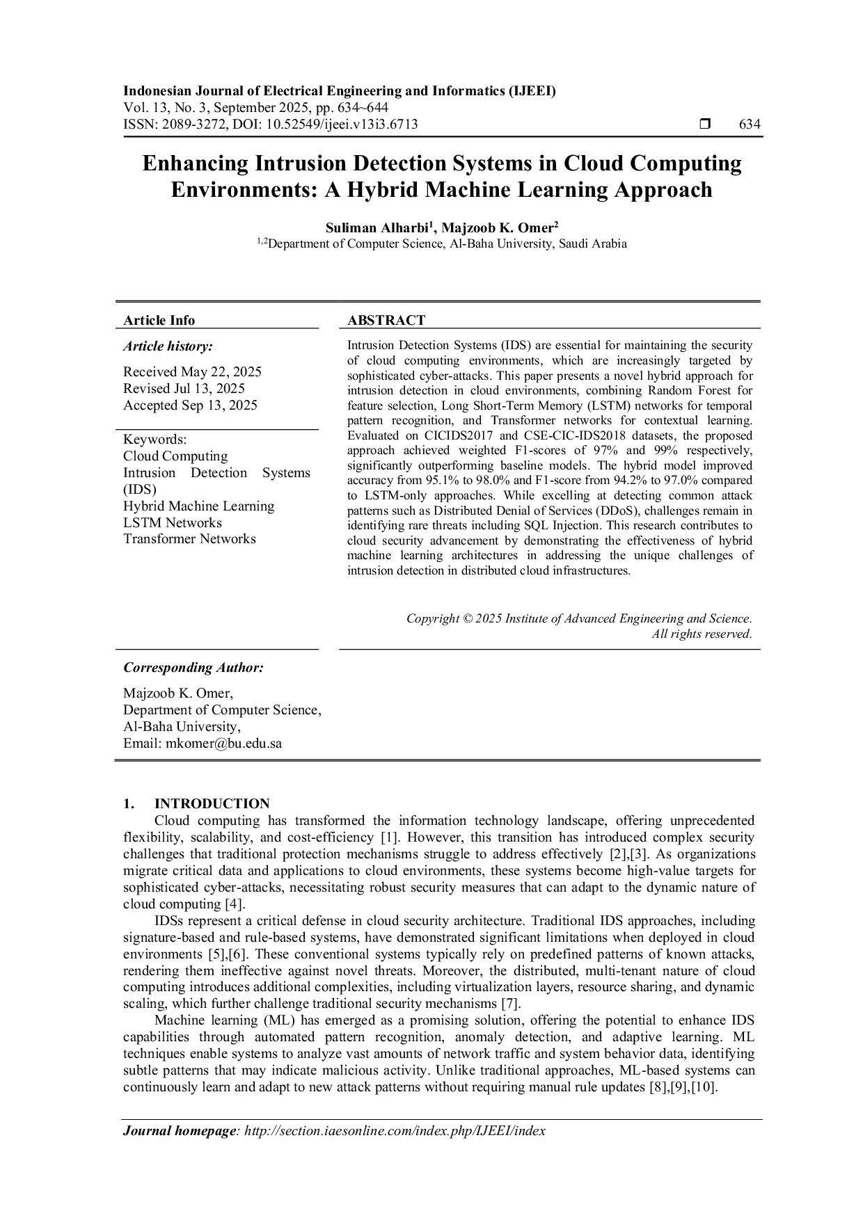 JURIS Enhancing Intrusion Detection Systems in Cloud Computing Environments A Hybrid Machine Learning Approach