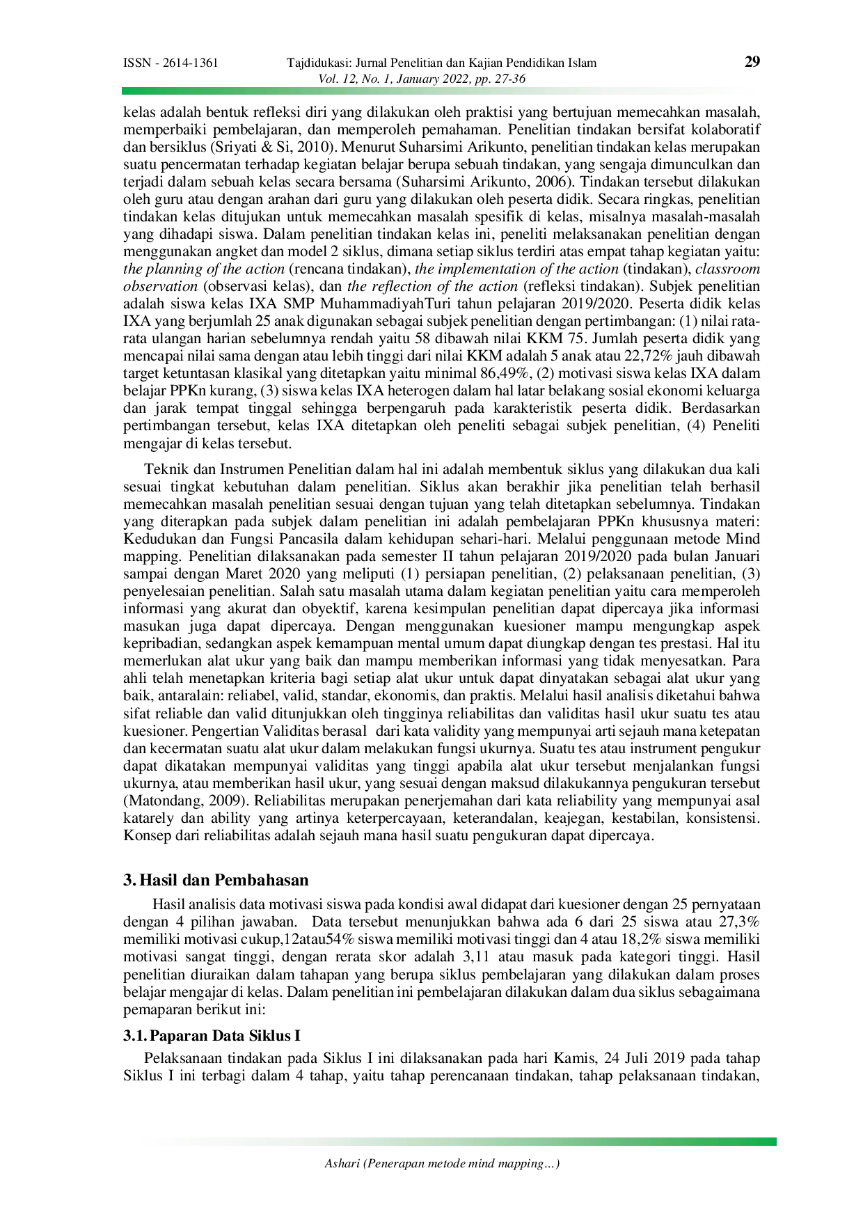 JURIS Penerapan metode mind mapping untuk meningkatkan motivasi belajar PPKN siswa kelas IX A SMP Muhammadiyah Turi tahun ajaran 2019 2020