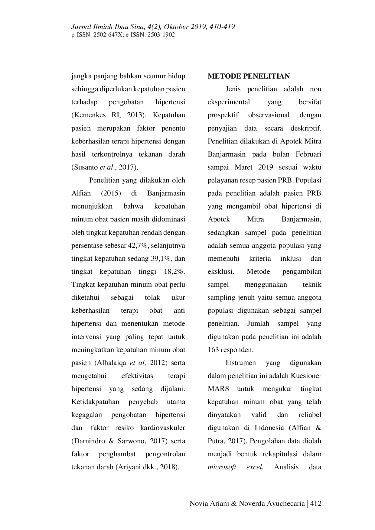 JURIS Evaluasi Tingkat Kepatuhan Minum Obat Hipertensi Pada Pasien Program Rujuk Balik Di Apotek Mitra Banjarmasin