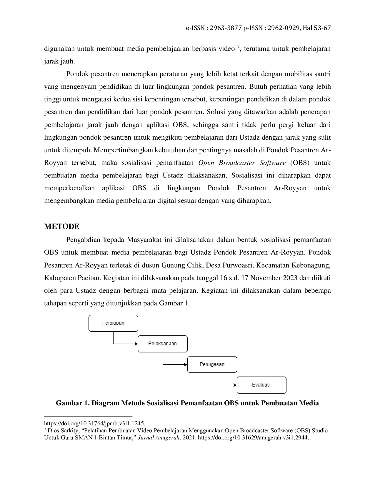 JURIS Sosialisasi Pemanfaatan Open Broadcaster Software OBS untuk Pembuatan Media Pembelajaran bagi Ustadz di Pondok Pesantren Ar Royyan