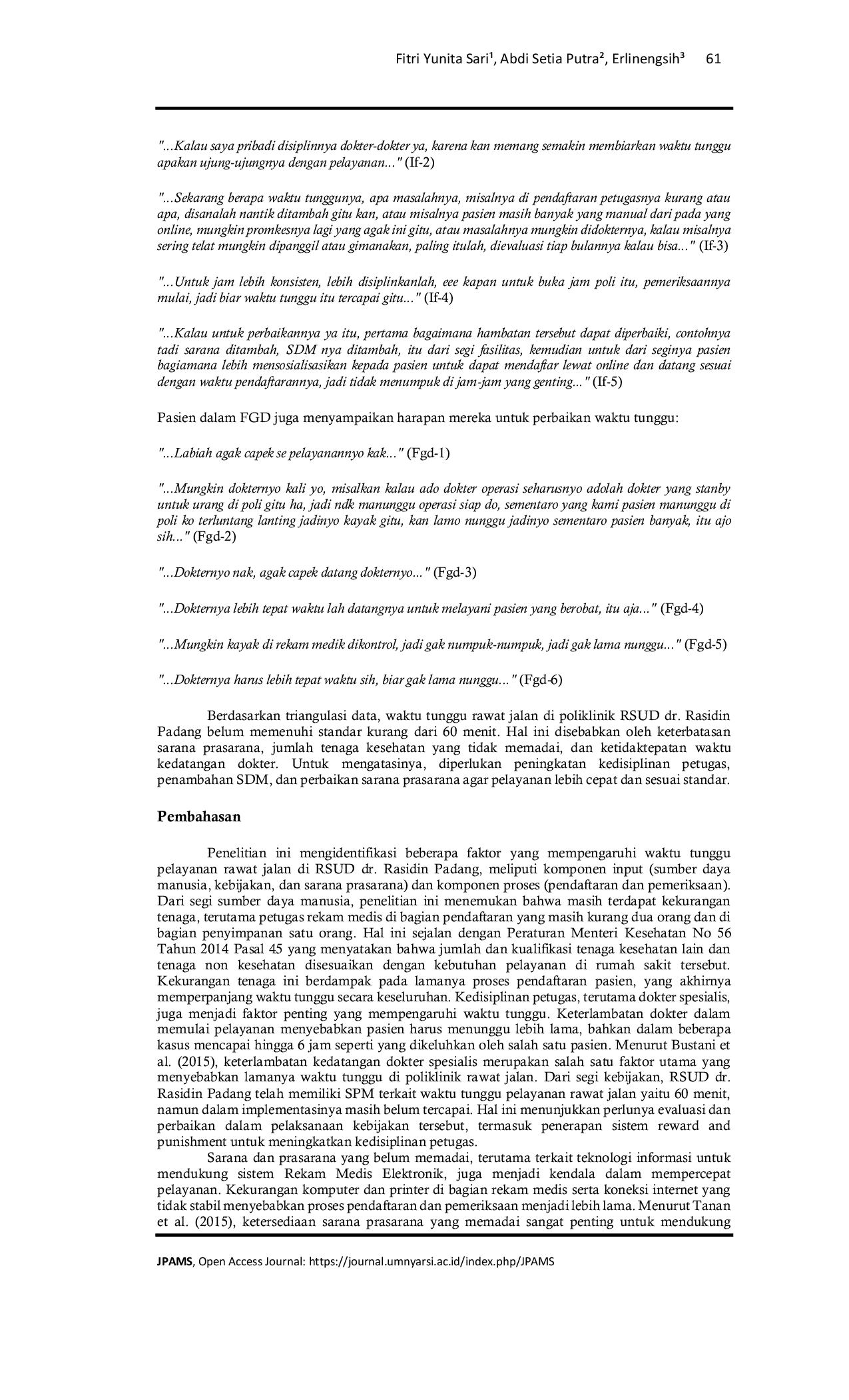 JURIS Tinjauan Waktu Tunggu Pasien Rawat Jalan di RSUD dr Rasidin Padang