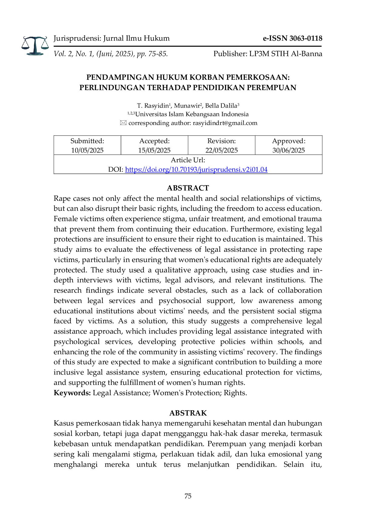 JURIS Pendampingan Hukum Korban Pemerkosaan Perlindungan terhadap Pendidikan Perempuan