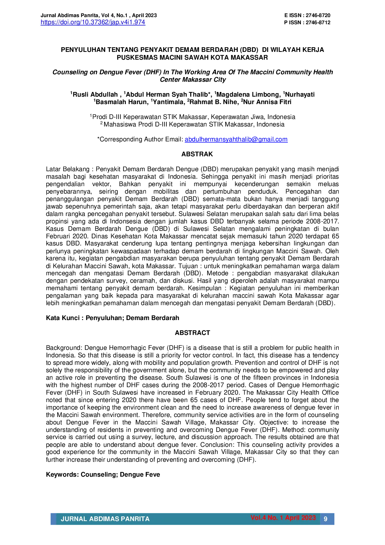 juris Penyuluhan tentang Penyakit Demam Berdarah DBD di Wilayah Kerja Puskesmas Macini Sawah Kota Makassar