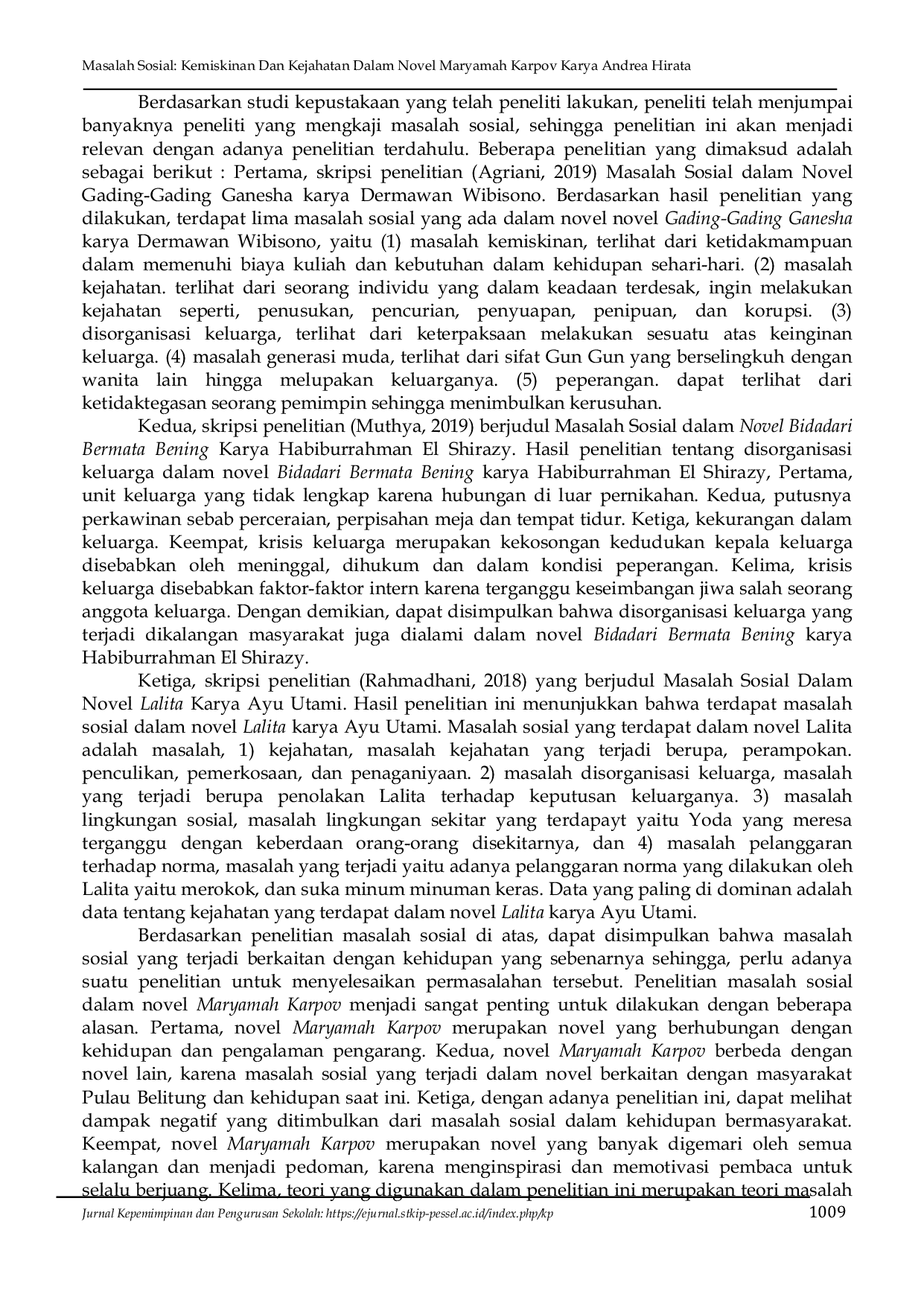 JURIS Masalah Sosial Kemiskinan dan Kejahatan dalam Novel Maryamah Karpov Karya Andrea Hirata