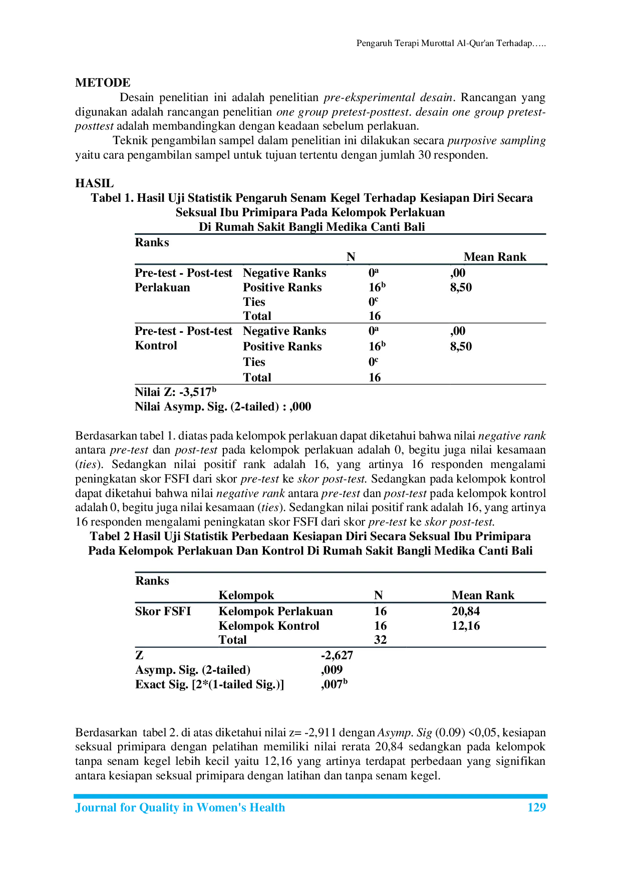 JURIS Pengaruh Terapi Murottal Al Qur an Terhadap Tingkat Kecemasan pada Pasien Pre Operasi Sectio Caesarea di Rumah Sakit Ridhoka Salma Cikarang Tahun 2019