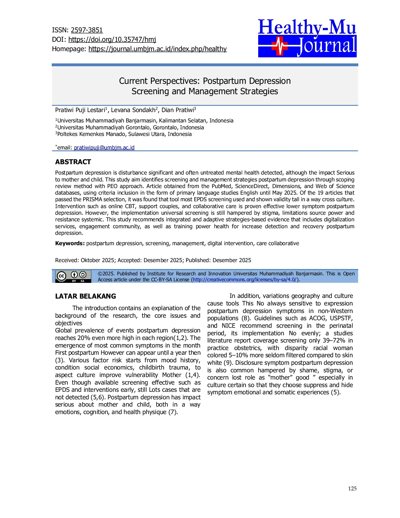 JURIS Current Perspectives Postpartum Depression Screening and Management Strategies