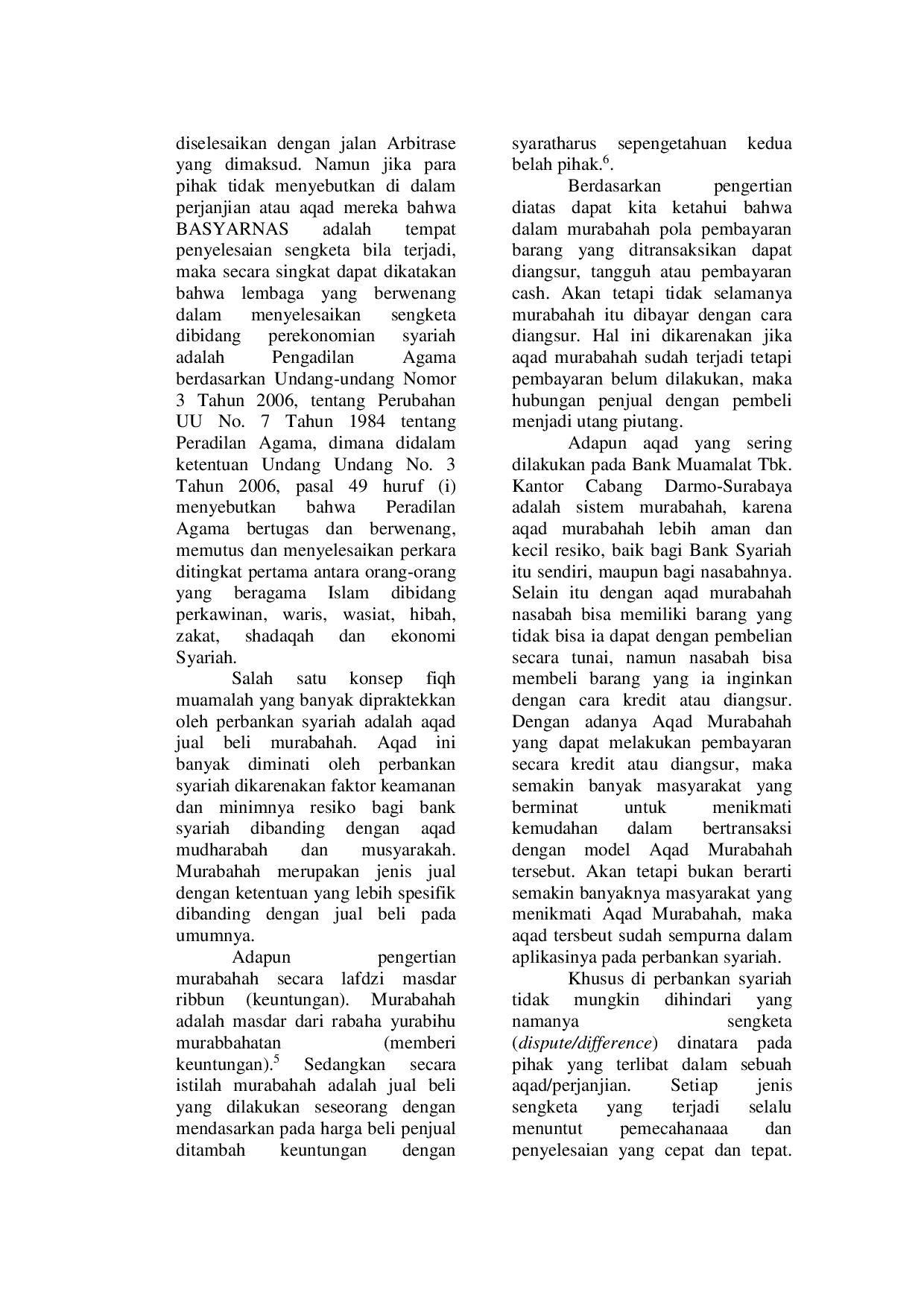 JURIS Sengketa Akad Murabahah Pada Bank Muamalat Tbk Kantor Cabang Darmo Surabaya Menurut Perspektif Hukum Ekonomi Syariah