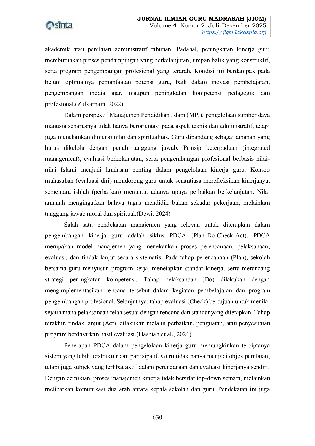 JURIS Optimalisasi SDM dalam Pengembangan Model Kinerja Guru Berbasis PDCA di SMA Negeri 1 Baitussalam