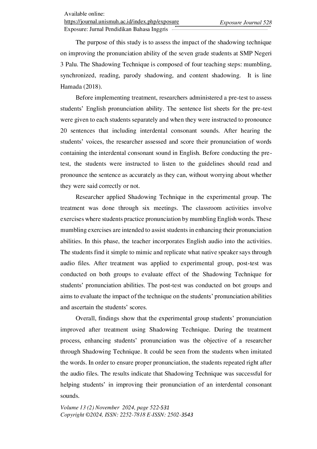 JURIS Using Shadowing Technique in Improving Students Pronunciation Ability