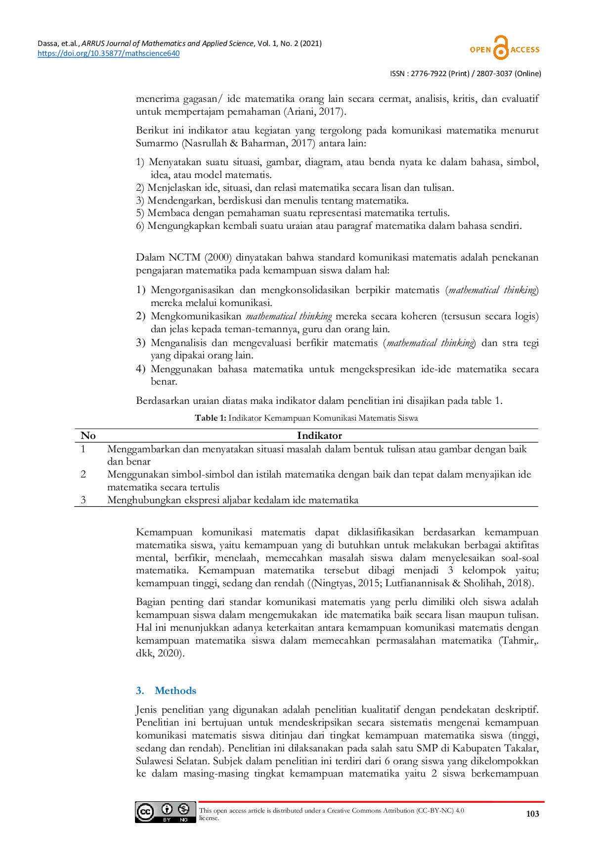 JURIS Analysis of Mathematics Communication Skill of Students Grade IX in Quadratic Equation based on their Mathematics Ability