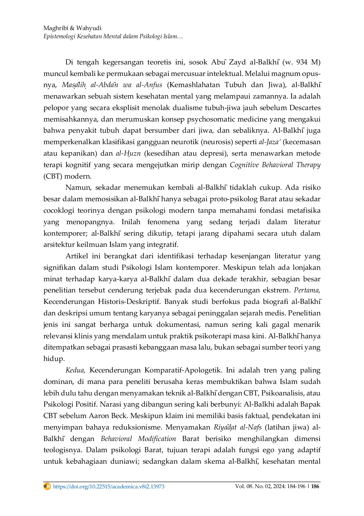 JURIS Epistemologi Kesehatan Mental dalam Psikologi Islam Perspektif al Balkh dan al Attas