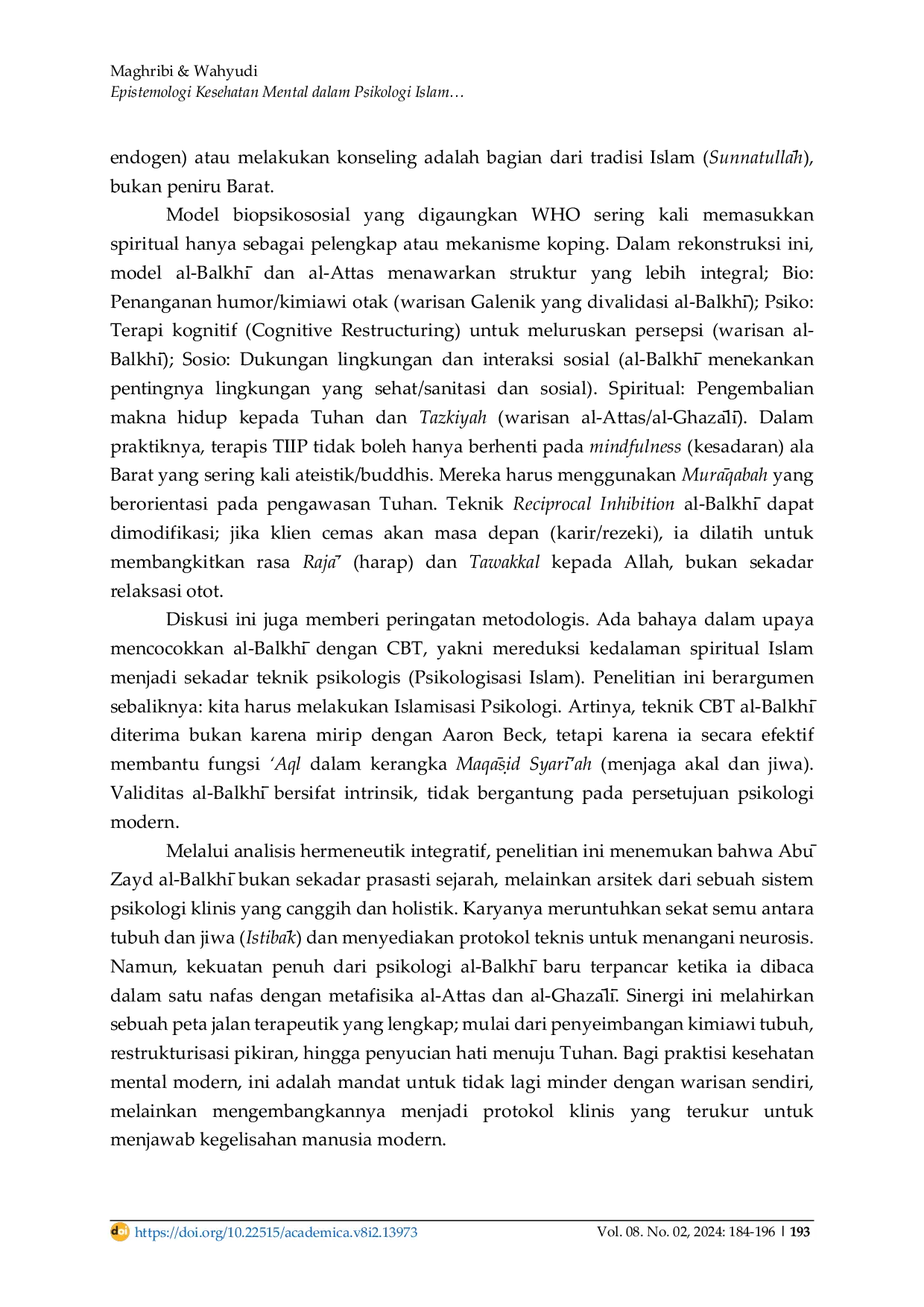 JURIS Epistemologi Kesehatan Mental dalam Psikologi Islam Perspektif al Balkh dan al Attas