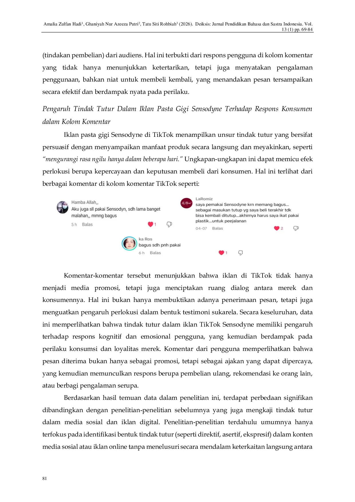 JURIS INVESTIGATION OF SPEECH ACTS IN ADVERTISING ON TIKTOK AND ITS INFLUENCE ON CONSUMER BEHAVIOR A PRAGMATIC STUDY