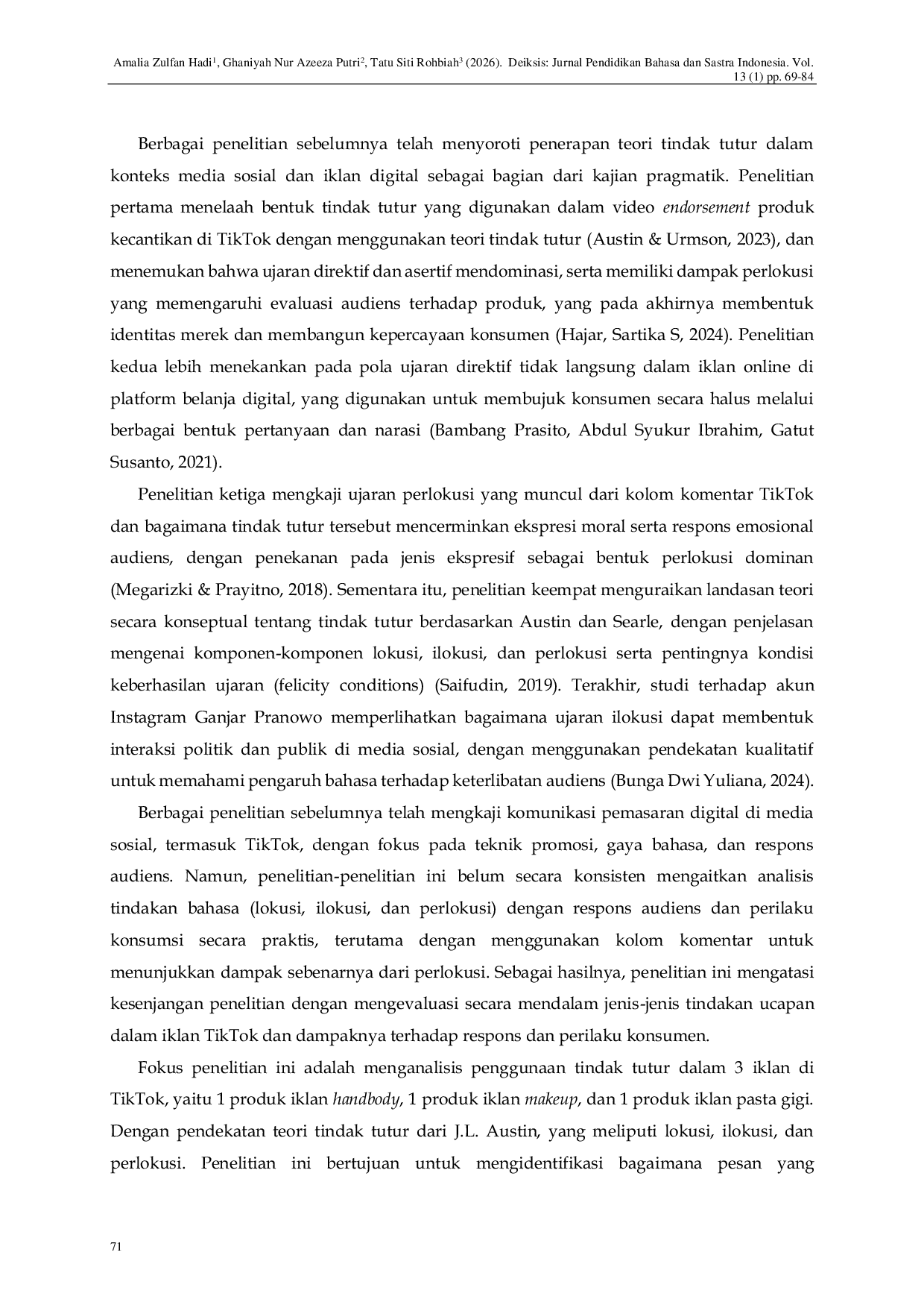 JURIS INVESTIGATION OF SPEECH ACTS IN ADVERTISING ON TIKTOK AND ITS INFLUENCE ON CONSUMER BEHAVIOR A PRAGMATIC STUDY