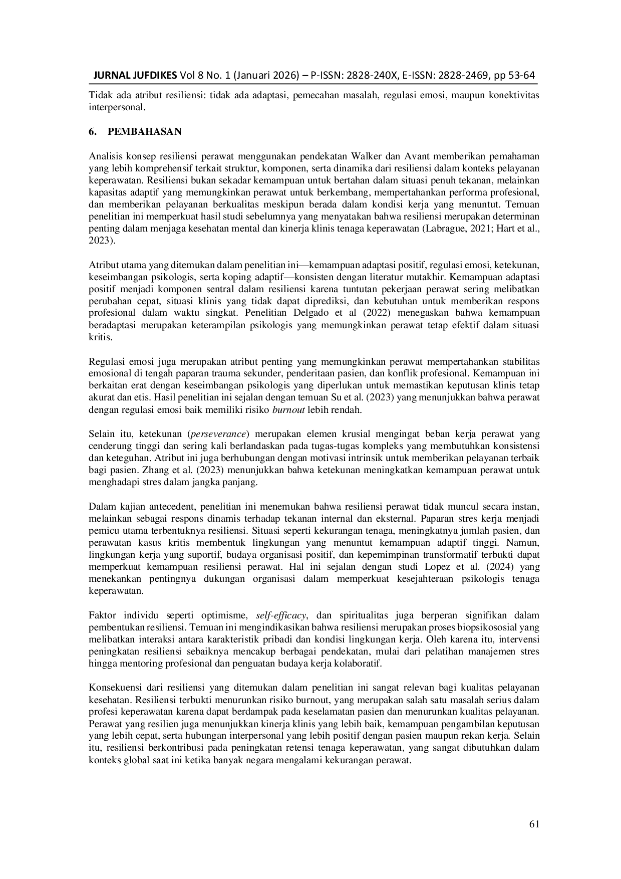 JURIS Analisis Konsep Resiliensi Perawat dalam Pelayanan Keperawatan Pendekatan Wlaker dan Avan
