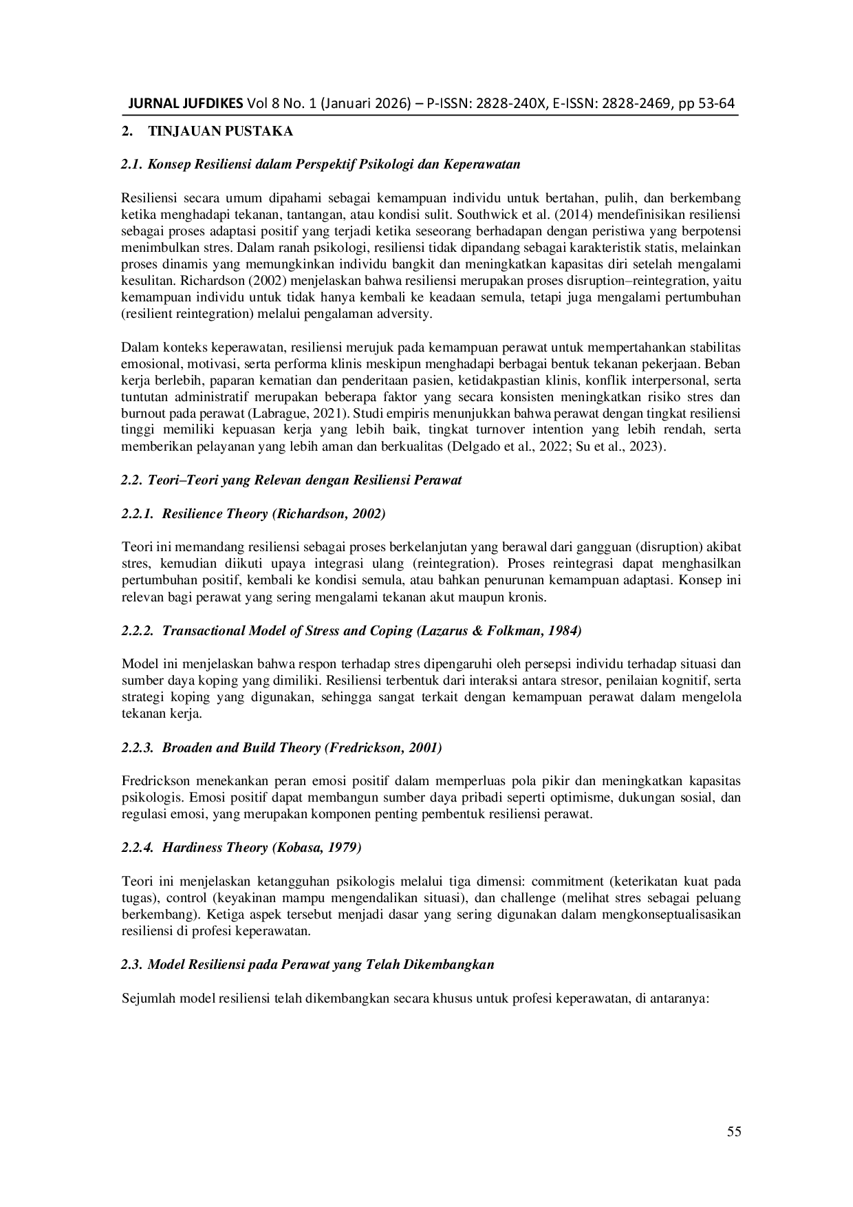 JURIS Analisis Konsep Resiliensi Perawat dalam Pelayanan Keperawatan Pendekatan Wlaker dan Avan