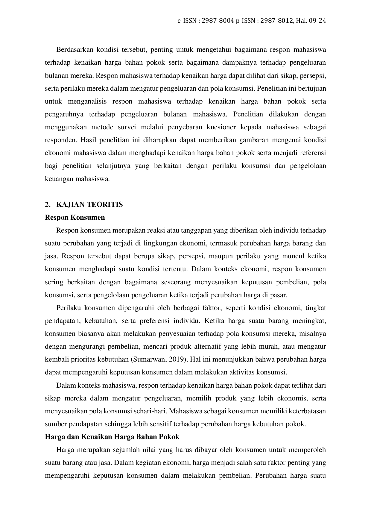 JURIS Respon Mahasiswa terhadap Kenaikan Harga Bahan Pokok dan Pengaruhnya terhadap Pengeluaran Bulanan