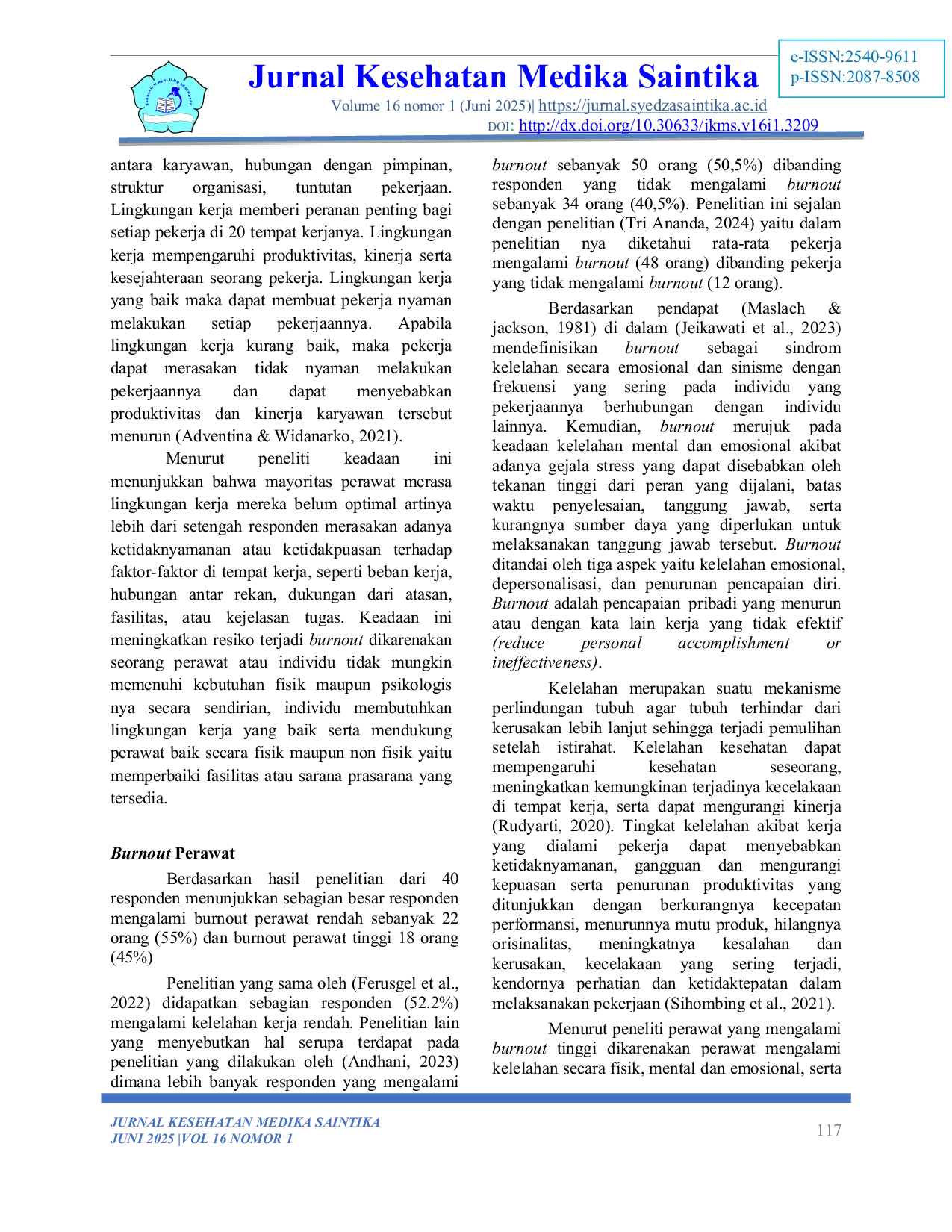 JURIS Lingkungan Kerja Berhubungan Dengan Burnout Perawat