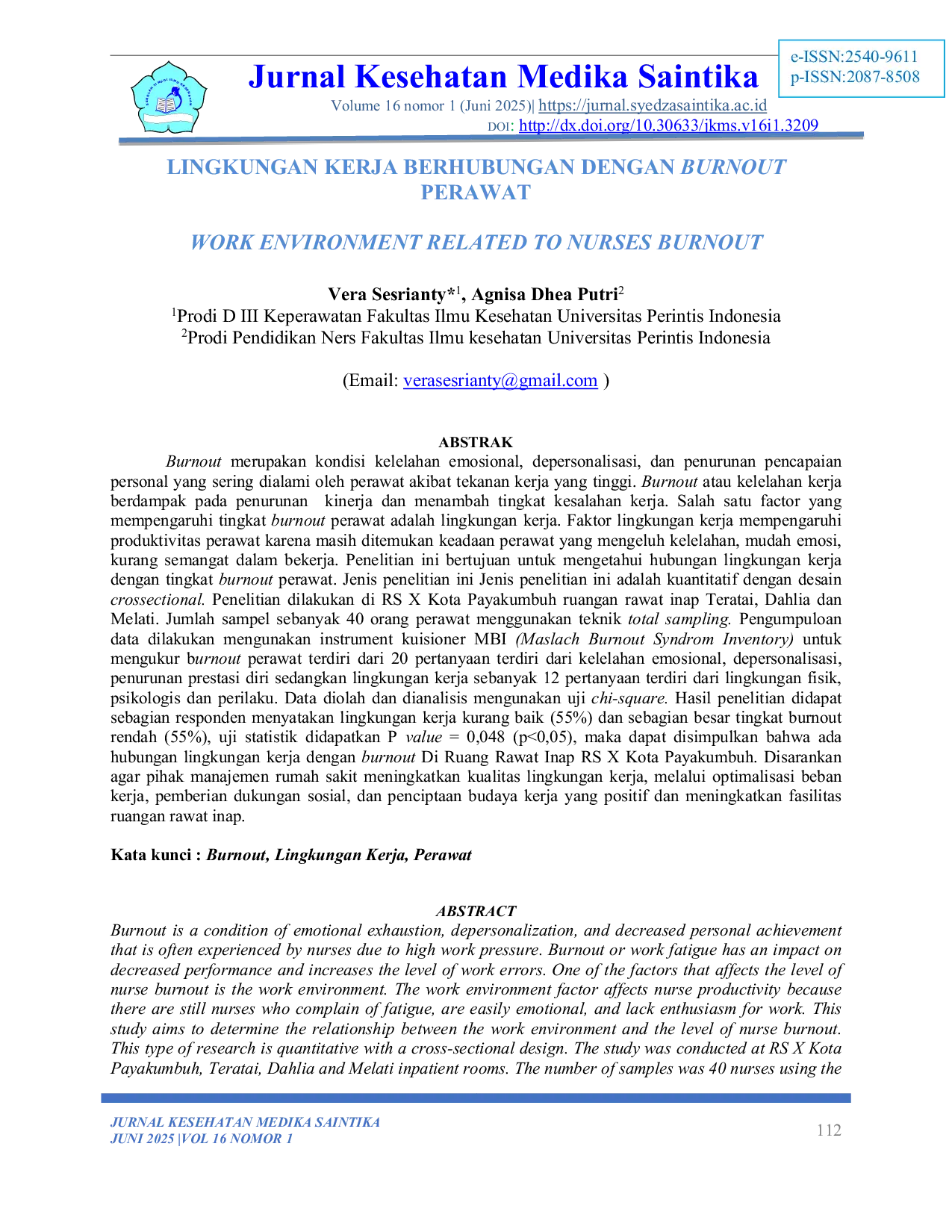 JURIS Lingkungan Kerja Berhubungan Dengan Burnout Perawat