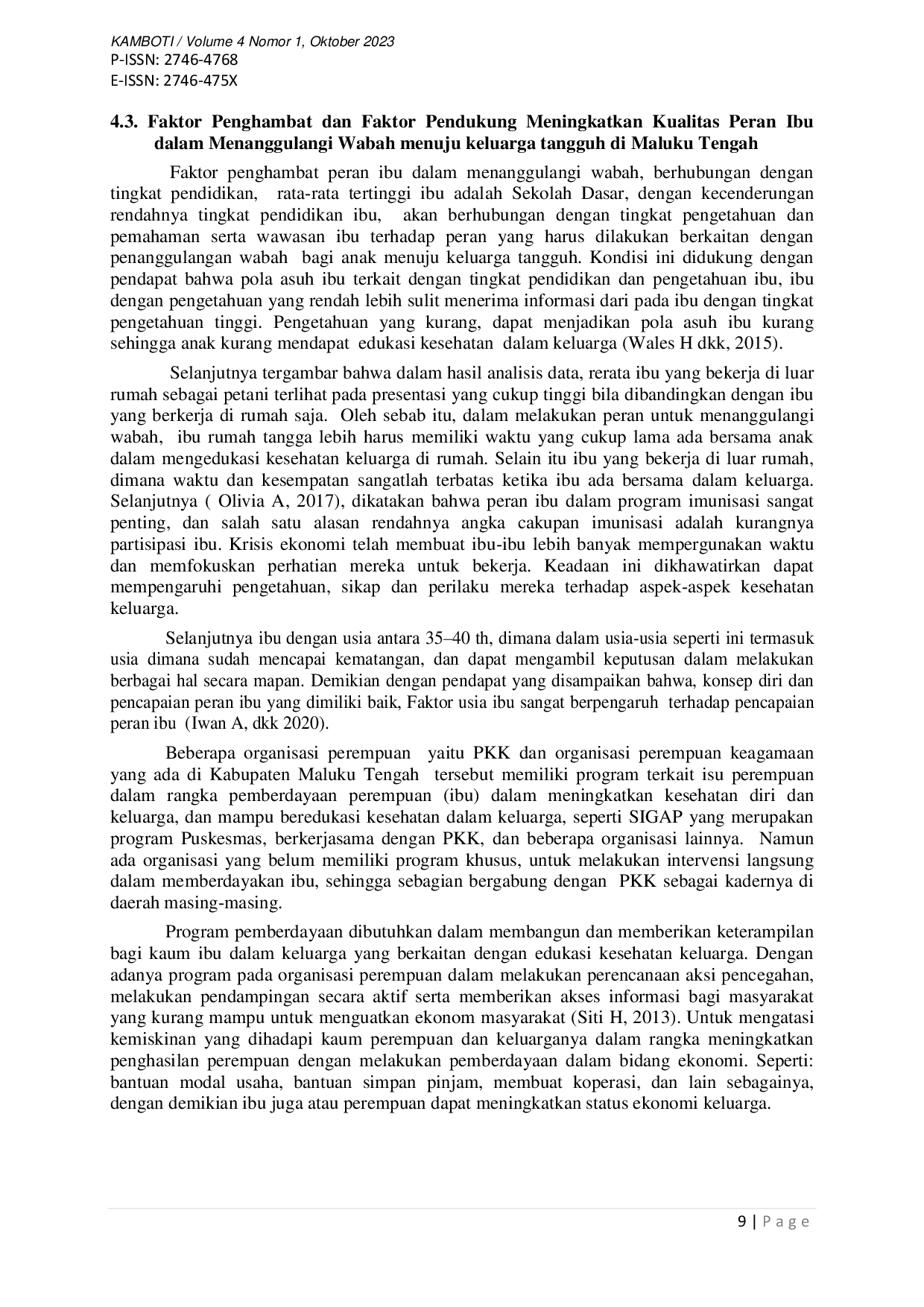 juris Strategi Meningkatkan Kualitas Peran Ibu dalam Penanggulangan Wabah Menuju Keluarga Tangguh di Maluku Tengah Provinsi Maluku