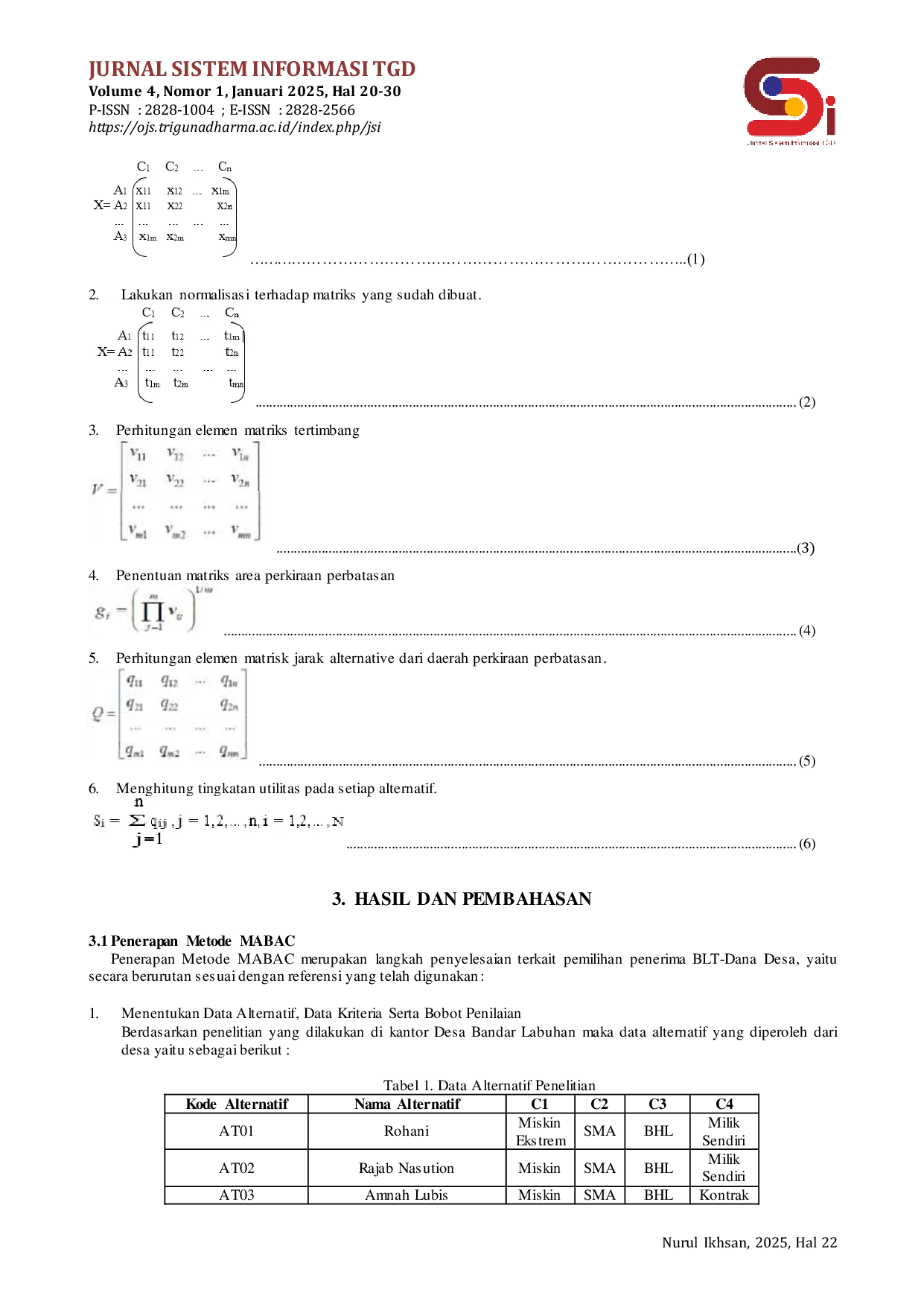 JURIS Sistem Pendukung Keputusan Menentukan Pemberian BLT Dana Desa Menggunakan Metode MABAC