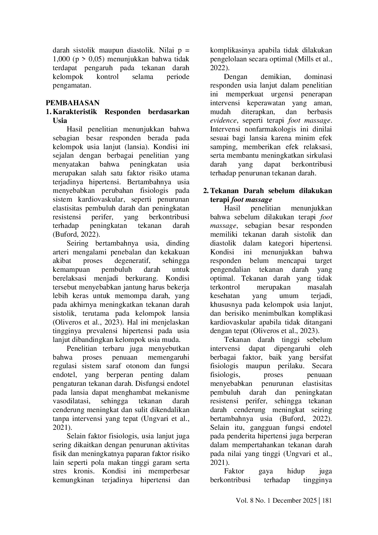 JURIS Implementation of Evidence Based Nursing The Effect of Foot Massage Therapy on Reducing Blood Pressure in Hypertension Patients