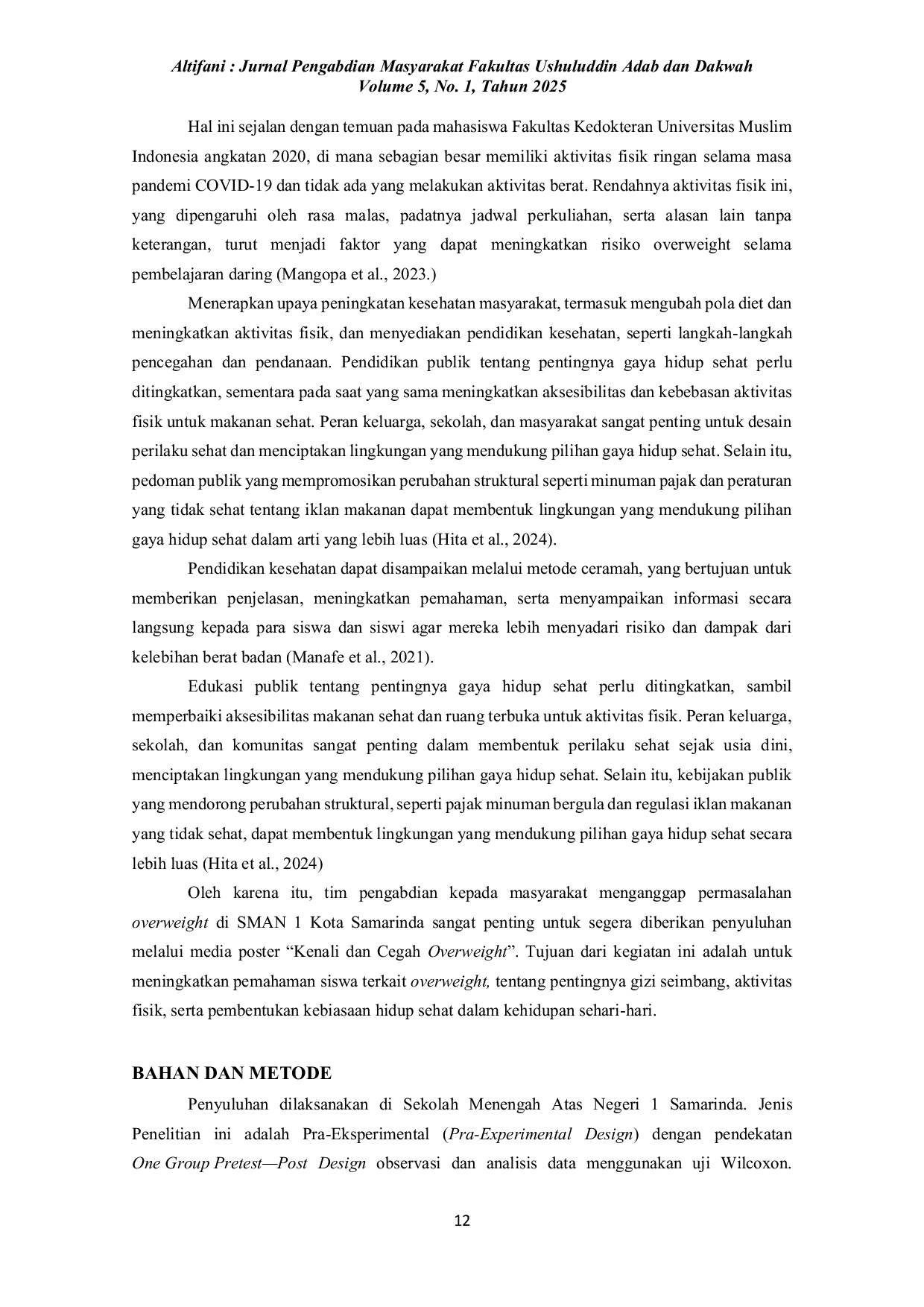 JURIS Edukasi Poster untuk Tingkatkan Pengetahuan Overweight Siswa di SMAN 1 Samarinda