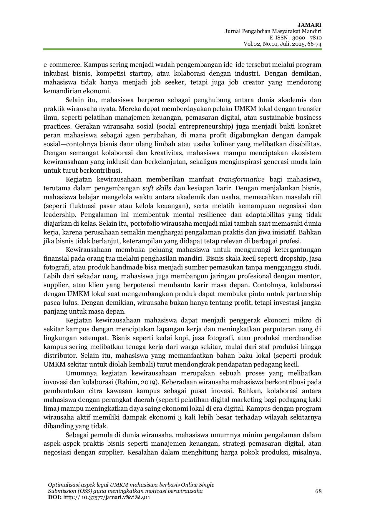 JURIS Optimalisasi Aspek Legal Umkm Mahasiswa Berbasis Online Single Submission OSS Guna Mengingkatkan Motivasi Berwirausaha