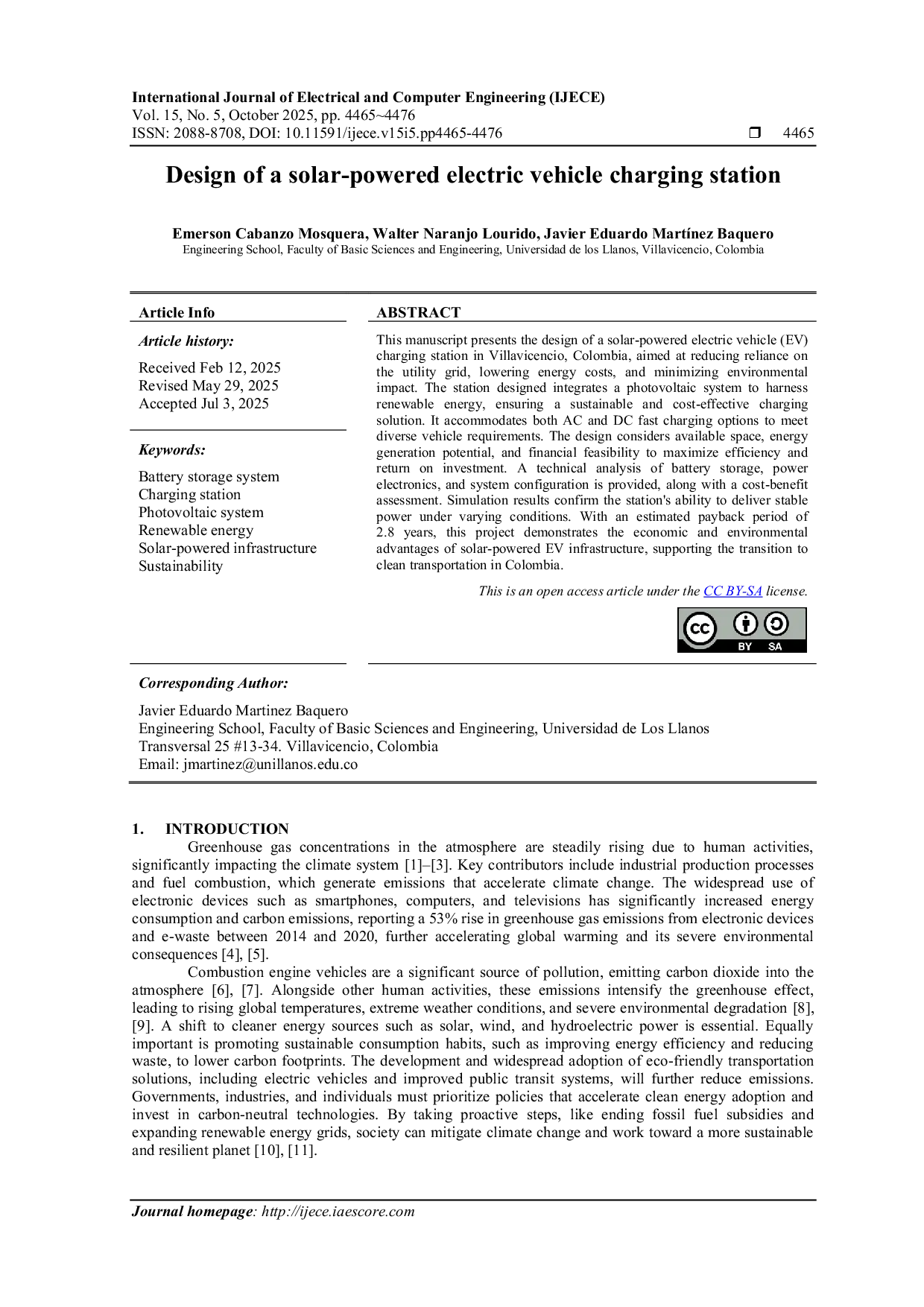 JURIS Design of a solar powered electric vehicle charging station