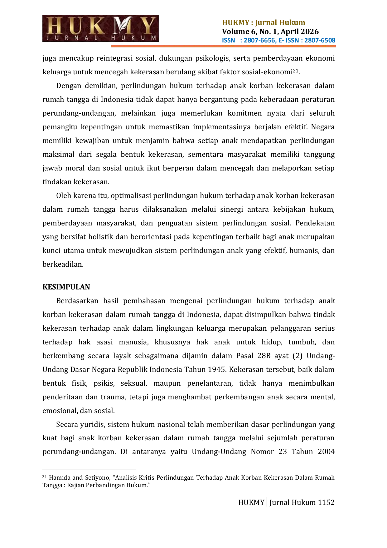 JURIS Perlindungan Hukum Terhadap Anak Korban Kekerasan Dalam Rumah Tangga Di Indonesia