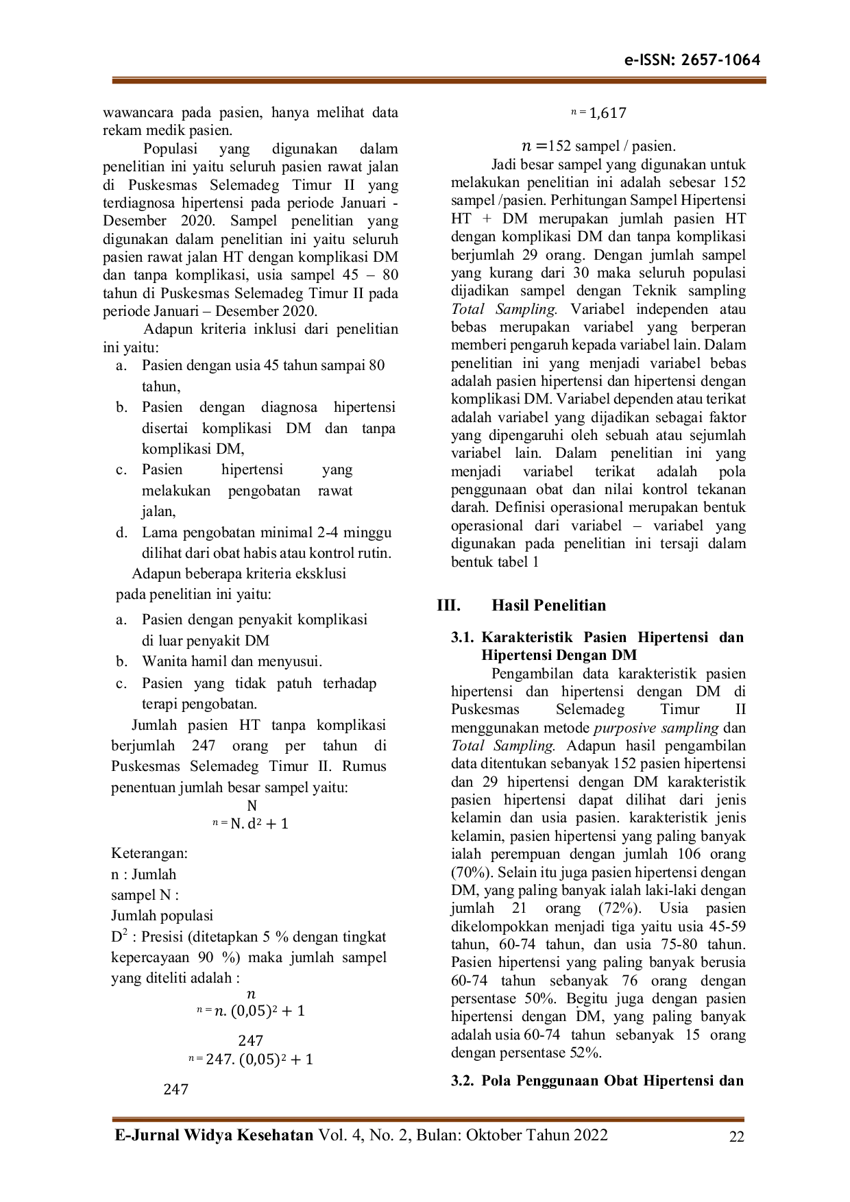 JURIS Pola Penggunaan Obat Antihipertensi Pasien Hipertensi Dan Hipertensi Dengan Diabetes Militus Di Puskesmas Selemadeg Timur II Tabanan