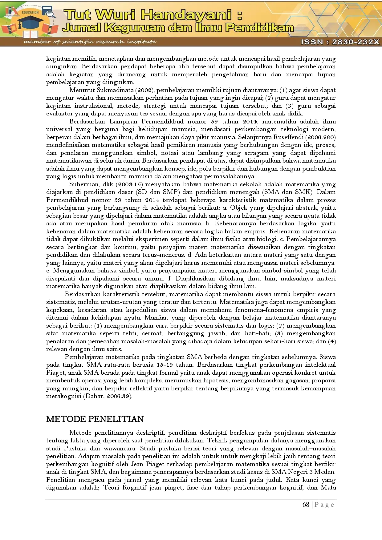 juris Penerapan Teori Piaget dalam Pembelajaran Matematika di Sekolah Menengah Atas Studi Kasus di Sekolah SMA Negeri 3 Medan