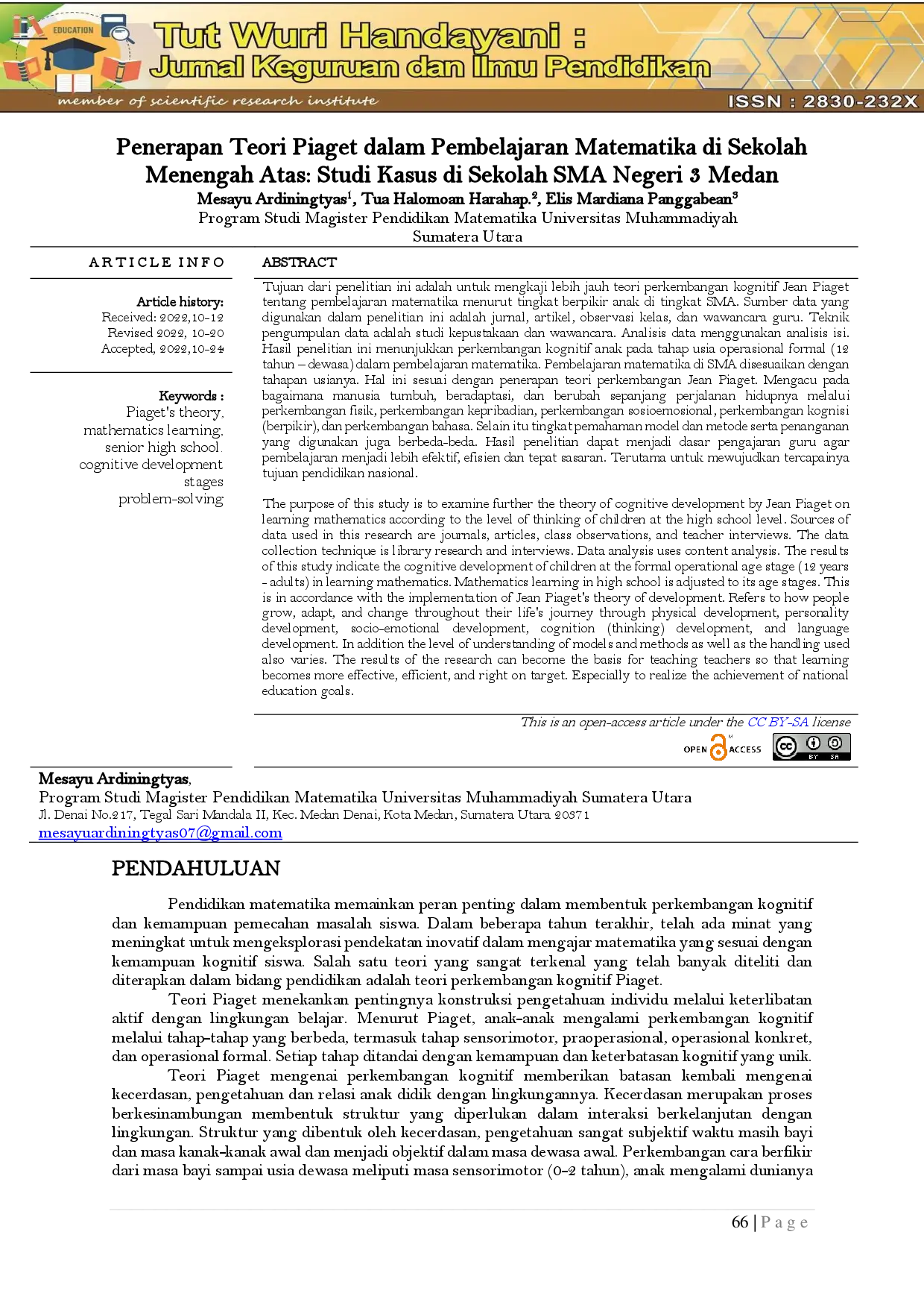 juris Penerapan Teori Piaget dalam Pembelajaran Matematika di Sekolah Menengah Atas Studi Kasus di Sekolah SMA Negeri 3 Medan
