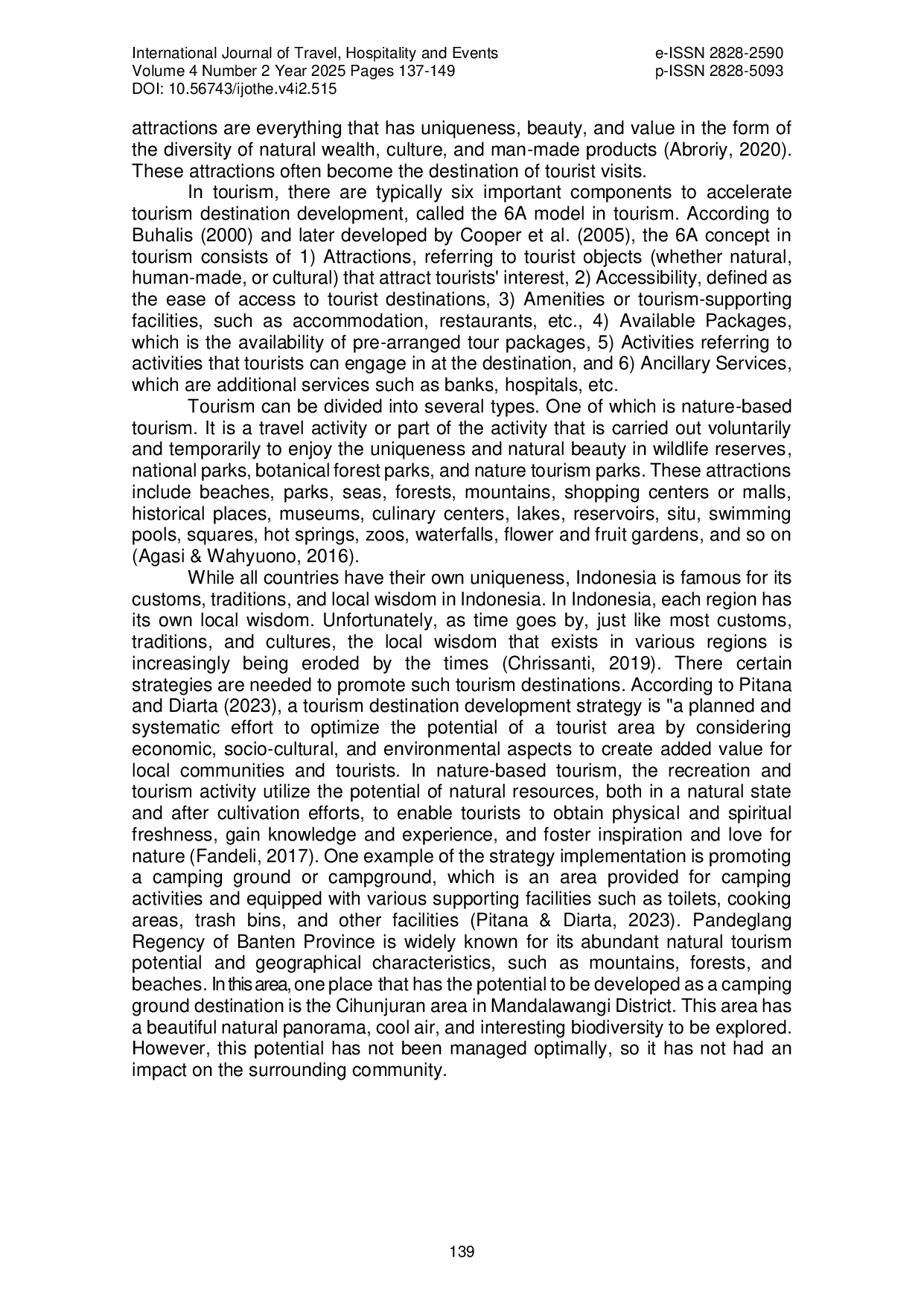 JURIS Development Strategies of Camping Ground as a Nature based Tourism Destination in Cihunjuran Mandalawangi Pandeglang