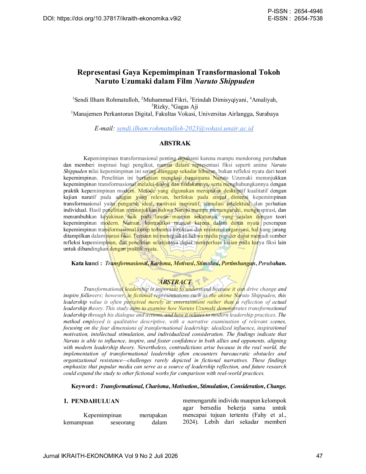 JURIS Representasi Gaya Kepemimpinan Transformasional Tokoh Naruto Uzumaki dalam Film Naruto Shippuden