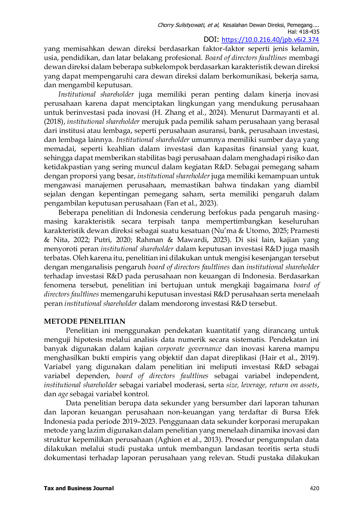 JURIS Kesalahan Dewan Direksi Pemegang Saham Institusional Dan Investasi Penelitian Dan Pengembangan R D