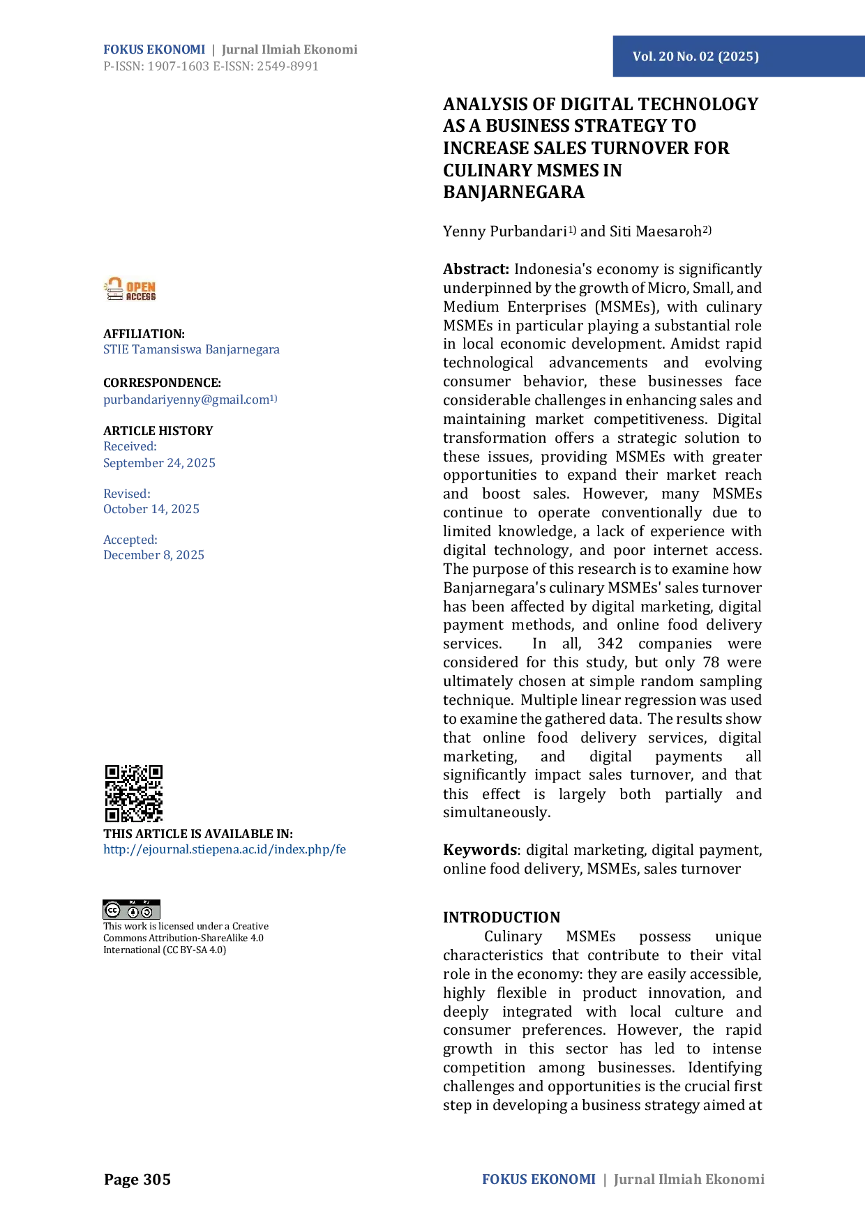JURIS ANALYSIS OF DIGITAL TECHNOLOGY AS A BUSINESS STRATEGY TO INCREASE SALES TURNOVER FOR CULINARY MSMES IN BANJARNEGARA