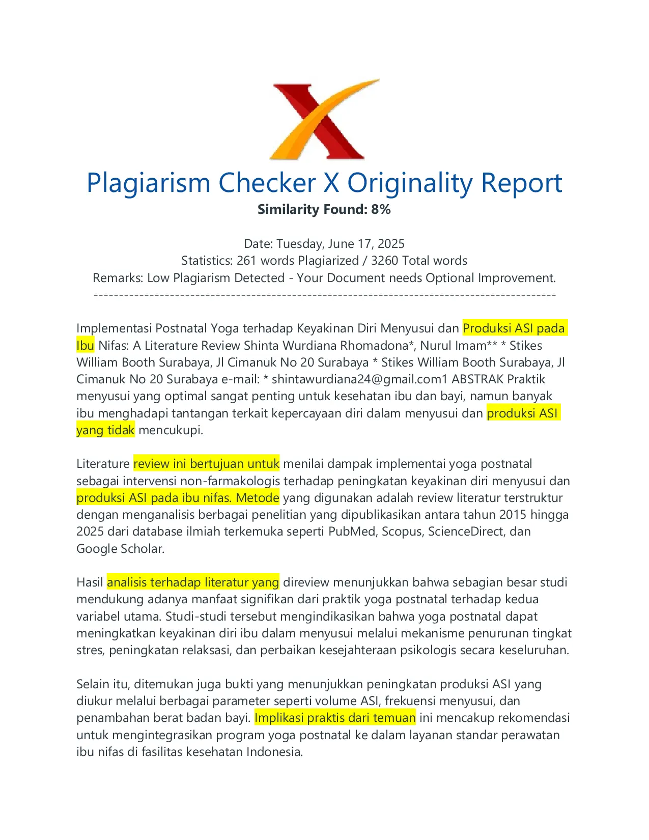 JURIS Implementasi Postnatal Yoga terhadap Keyakinan Diri Menyusui dan Produksi ASI pada Ibu Nifas A Literature Review