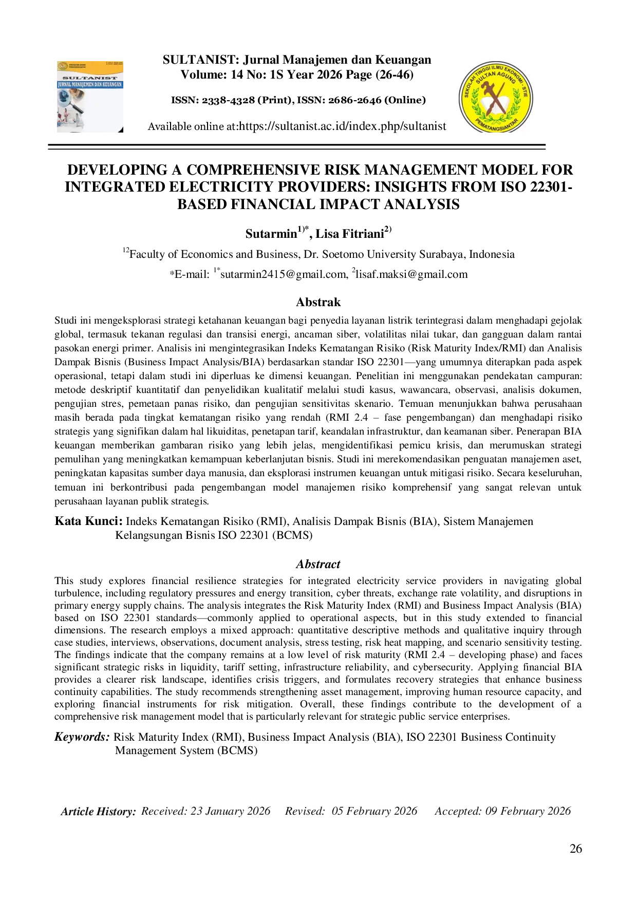 JURIS Developing a Comprehensive Risk Management Model for Integrated Electricity Providers Insights from ISO 22301 Based Financial Impact Analysis