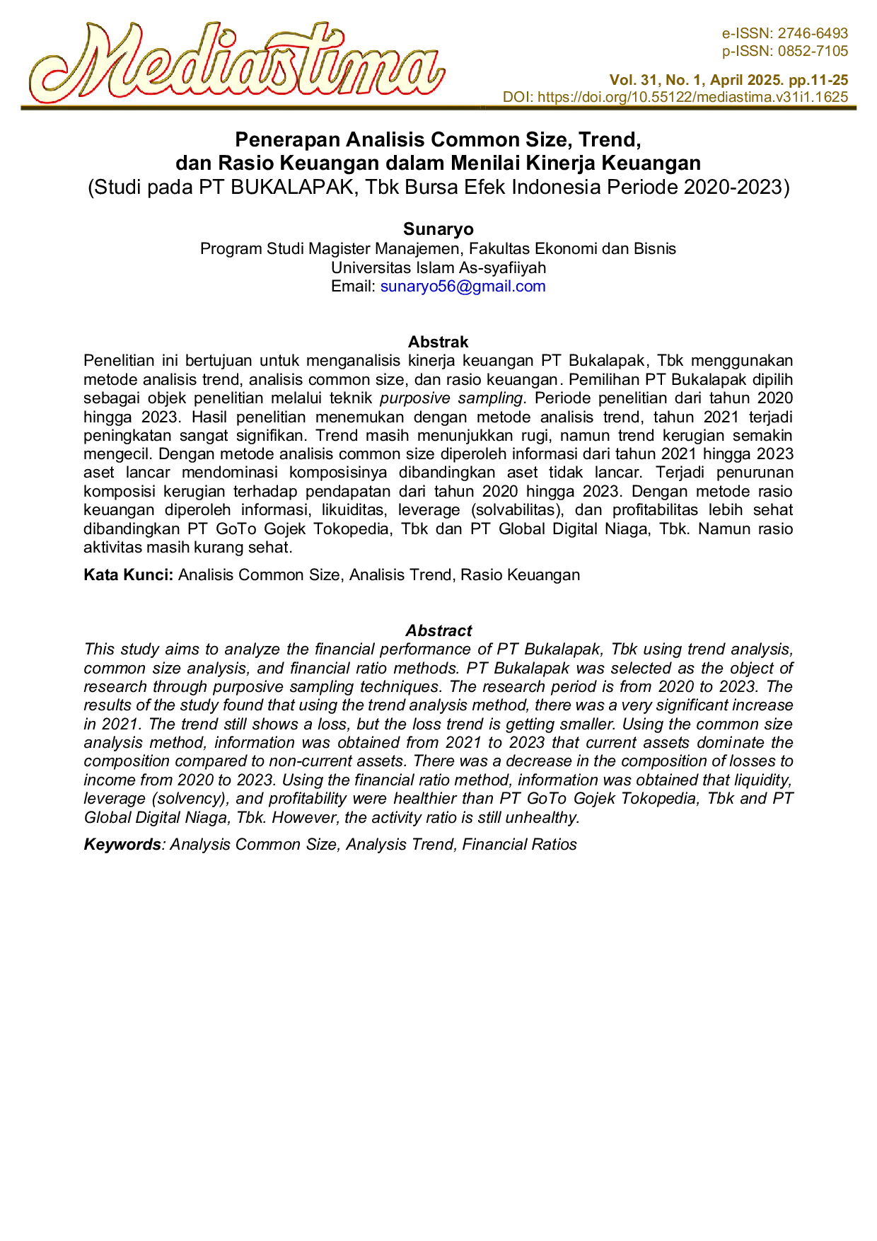 JURIS Penerapan Analisis Common Size Trend dan Rasio Keuangan dalam Menilai Kinerja Keuangan