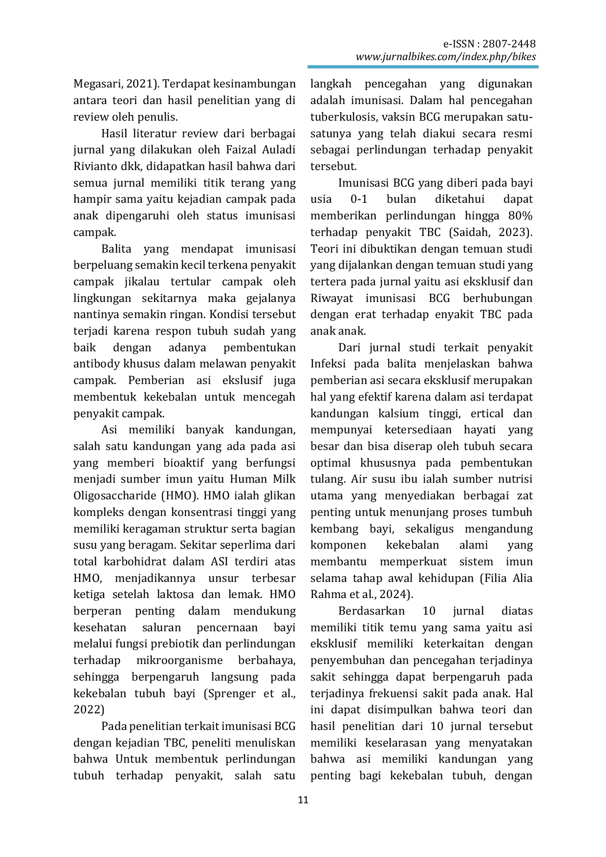 JURIS Pengaruh Kepatuhan Imunisasi dan Pemberian Asi Eksklusif Terhadap Frekuensi Sakit Pada Anak Usia 0 2 Tahun Literatur Review