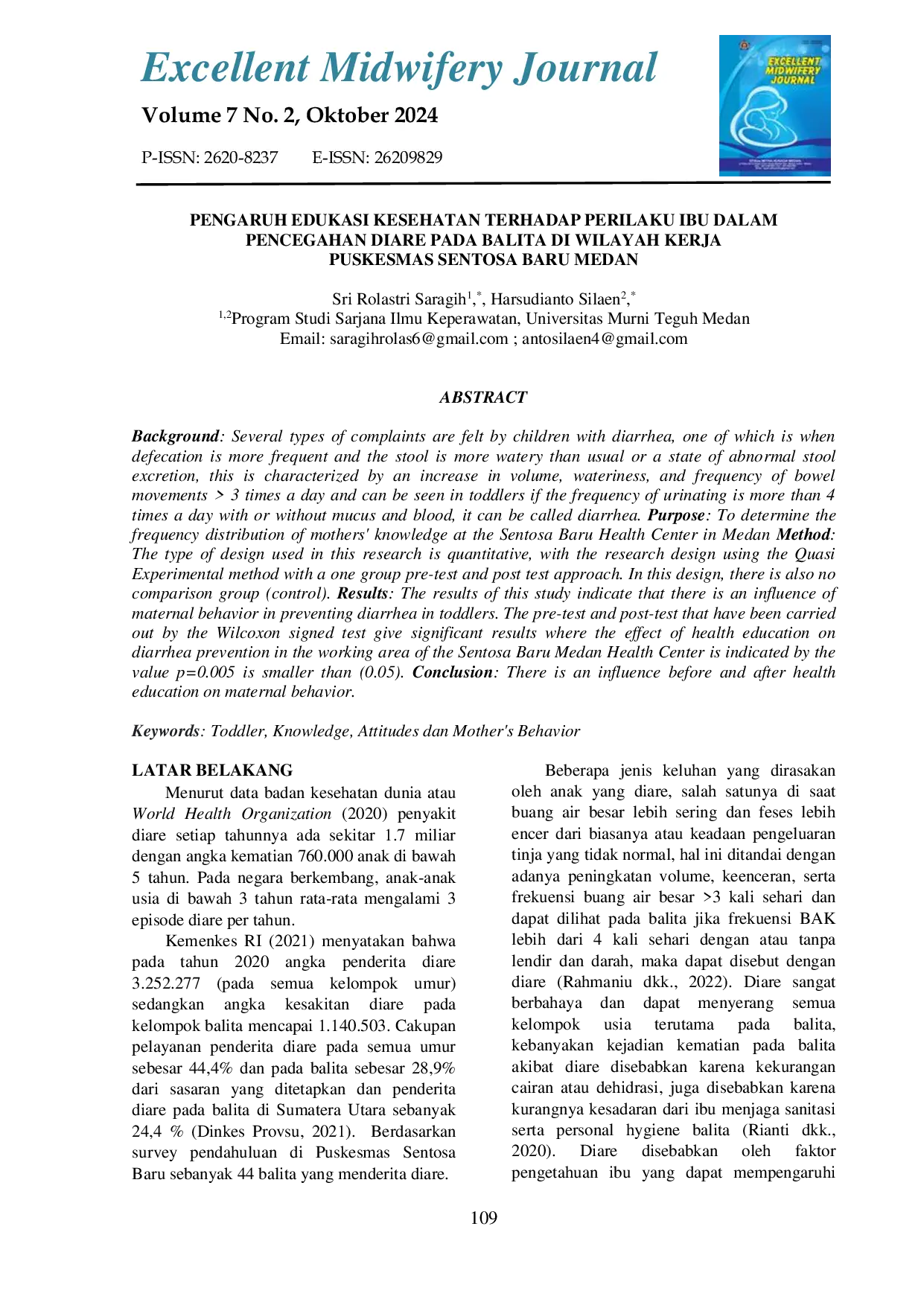 JURIS Pengaruh Edukasi Kesehatan Terhadap Perilaku Ibu Dalam Pencegahan Diare Pada Balita Di Wilayah Kerja Puskesmas Sentosa Baru Medan