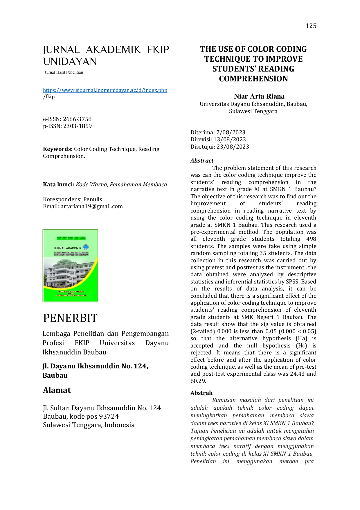 JURIS The Use of Color Coding Technique to Improve Students Reading Comprehension