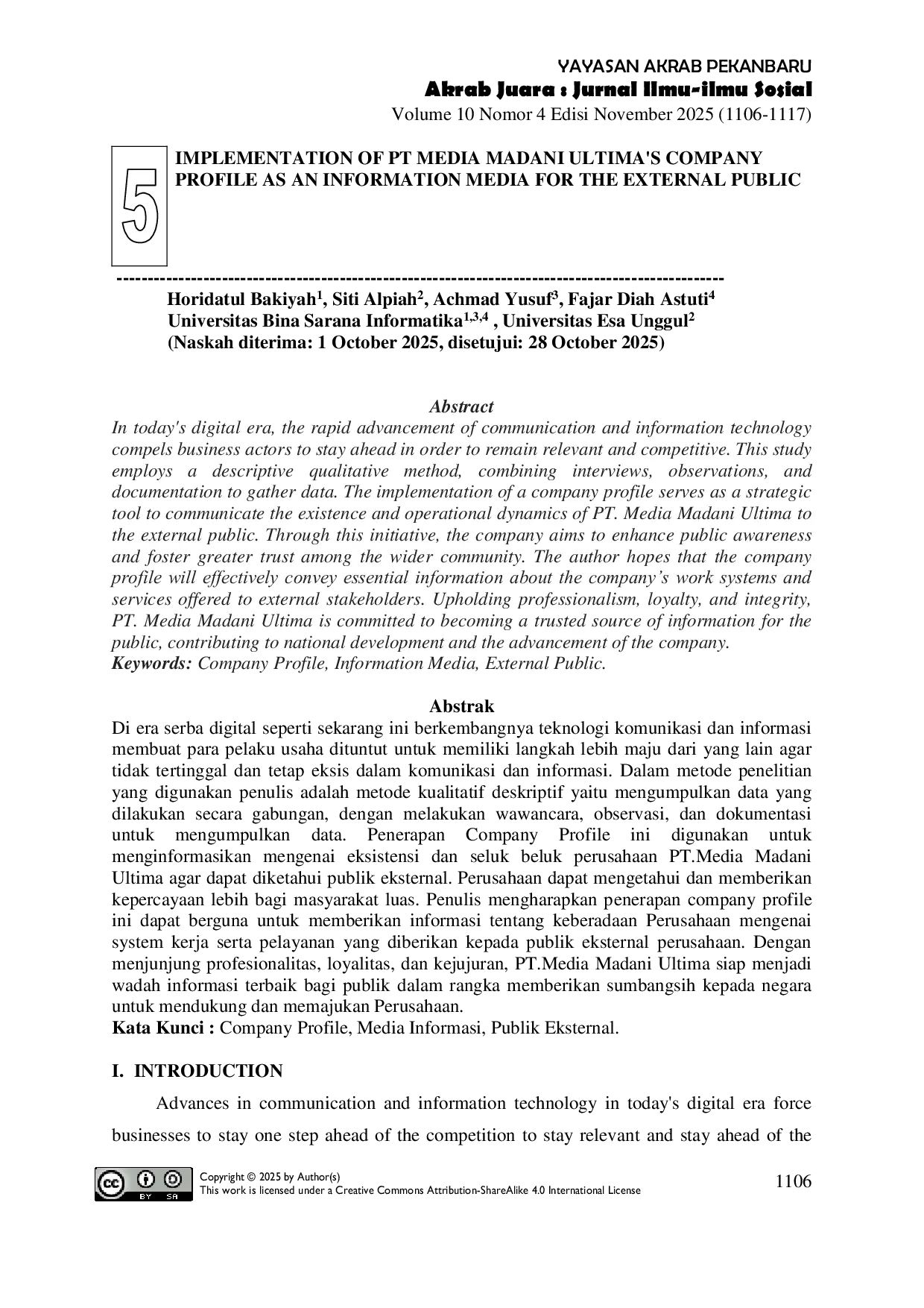 JURIS Implementation Of Pt Media Madani Ultima s Company Profile As An Information Media For The External Public