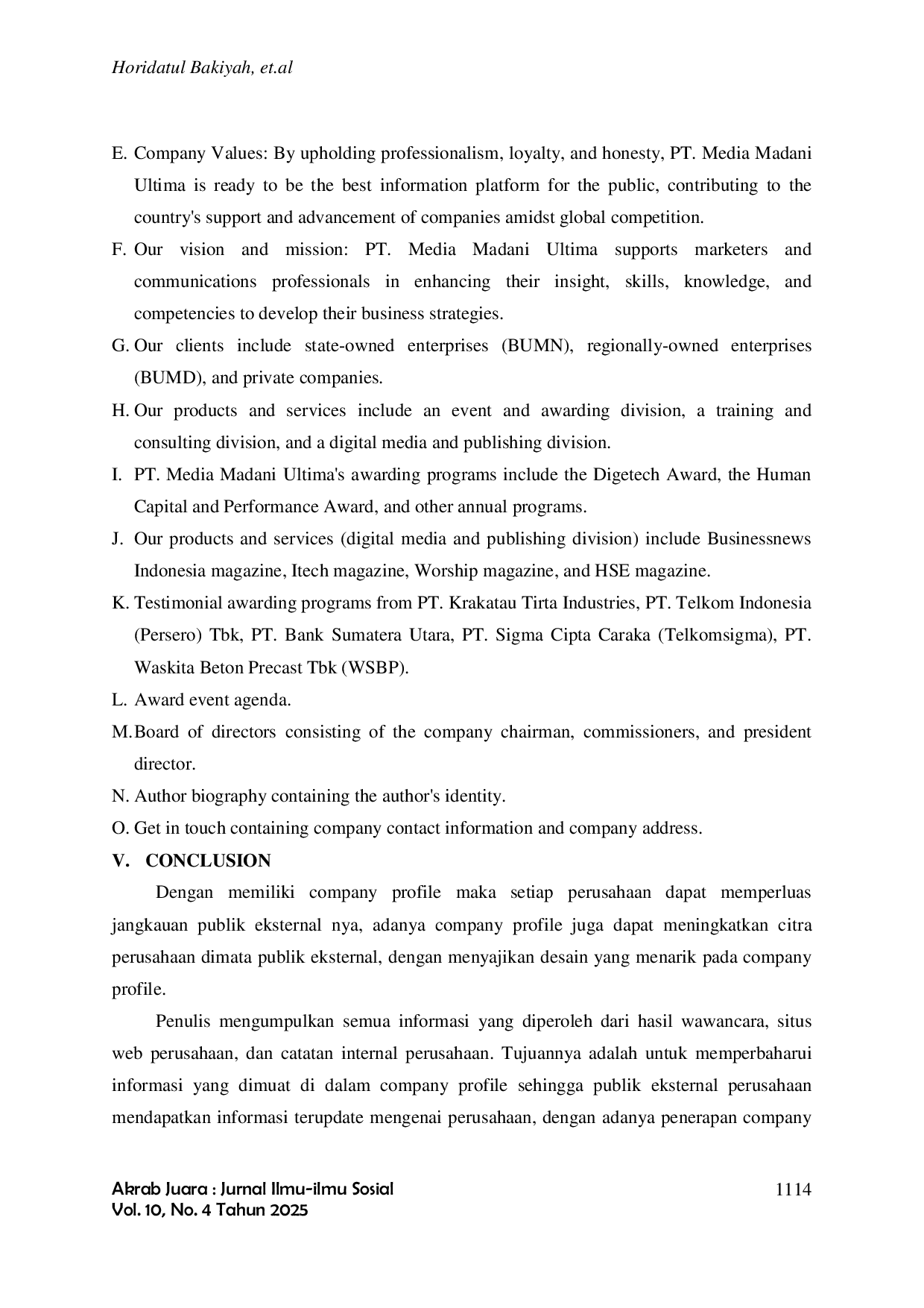 JURIS Implementation Of Pt Media Madani Ultima s Company Profile As An Information Media For The External Public