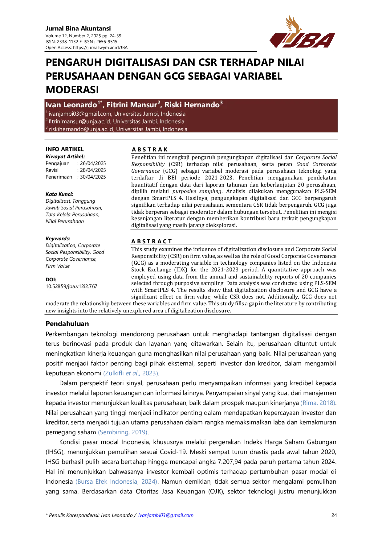 JURIS Pengaruh Digitalisasi dan CSR Terhadap Nilai Perusahaan dengan GCG Sebagai Variabel Moderasi